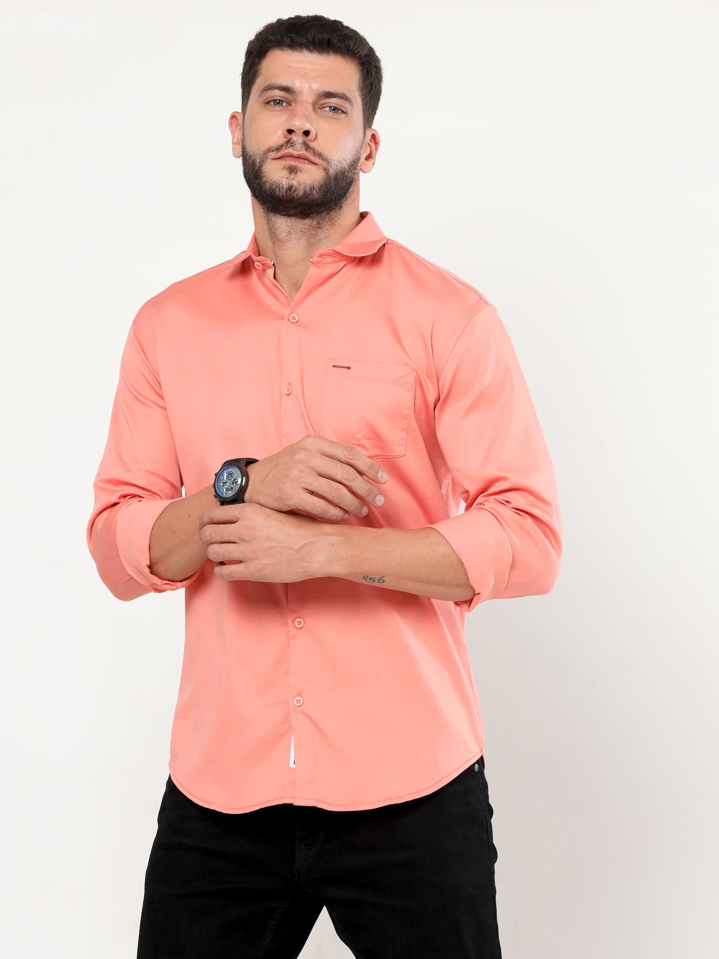 Onfire plain satin lycra shirt peach