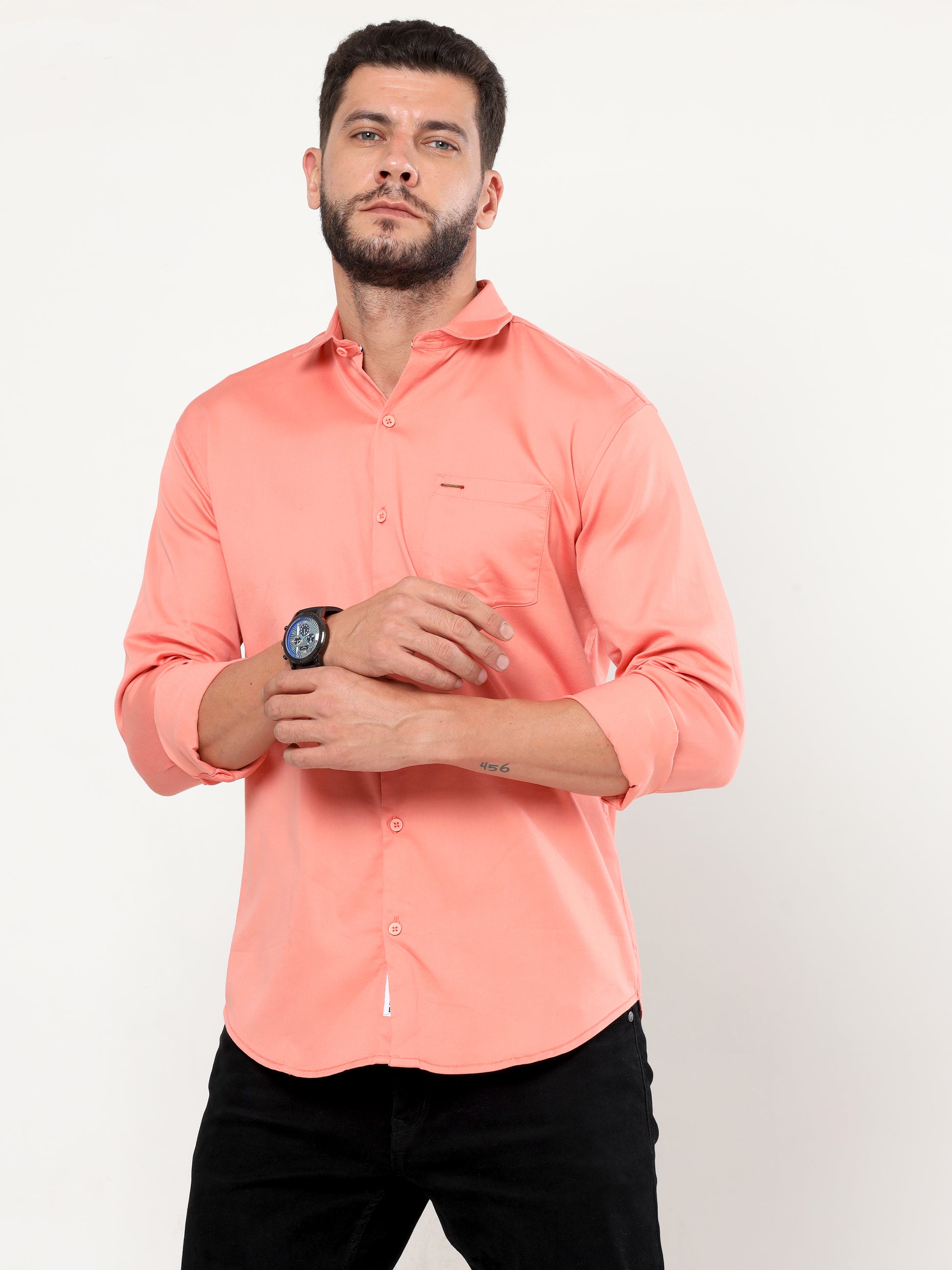 Onfire plain satin lycra shirt peach