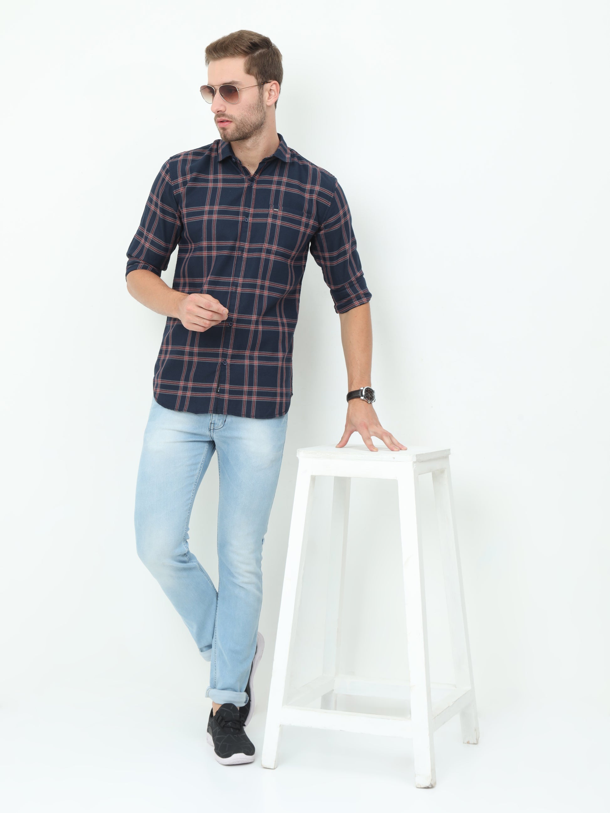 Onfire Checks Blue Shirt