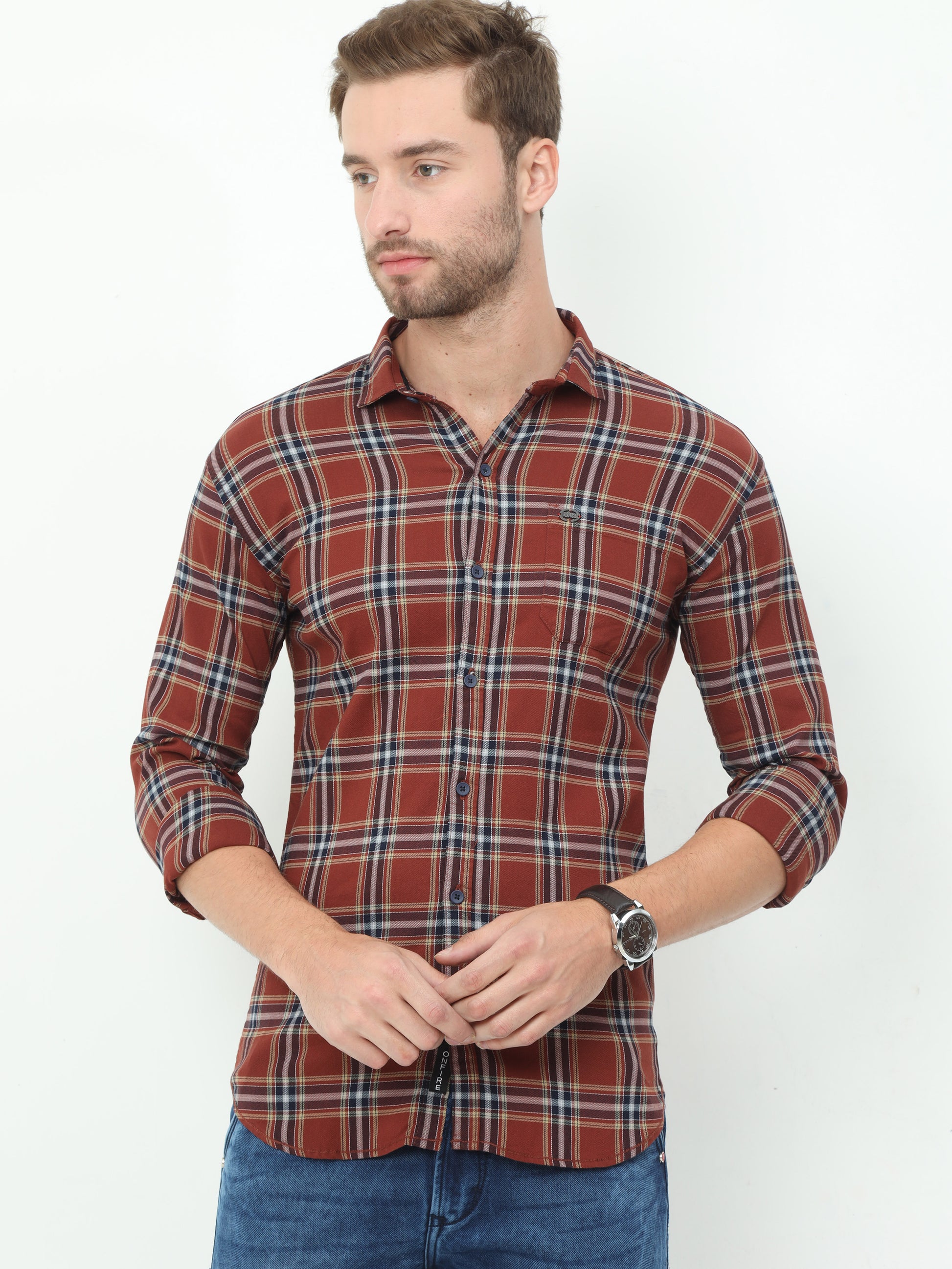 Onfire Broad Checks Brick Shirt