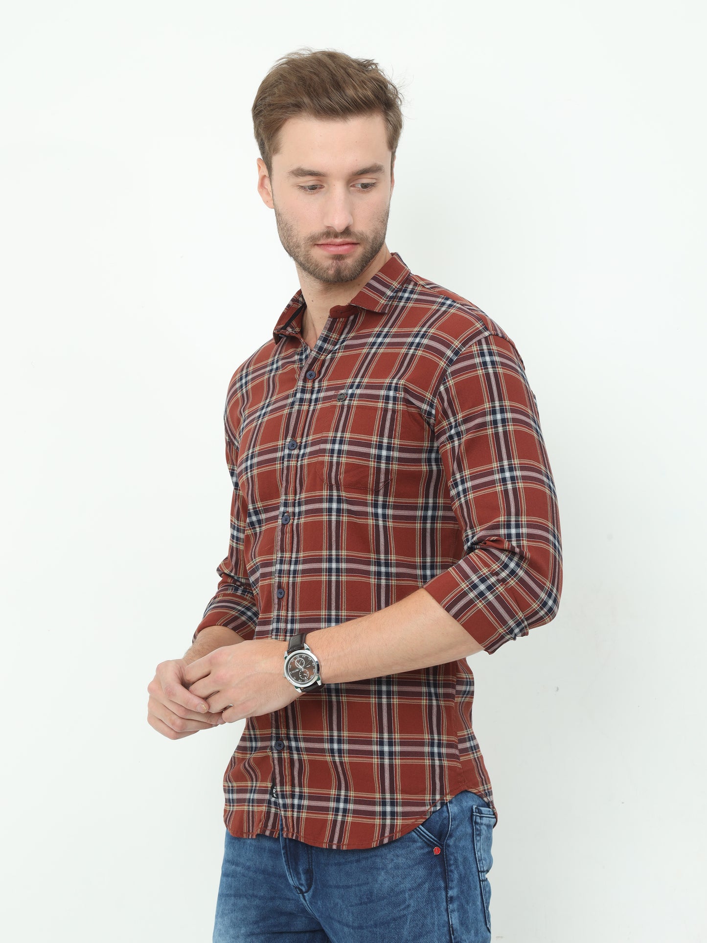 Onfire Broad Checks Brick Shirt