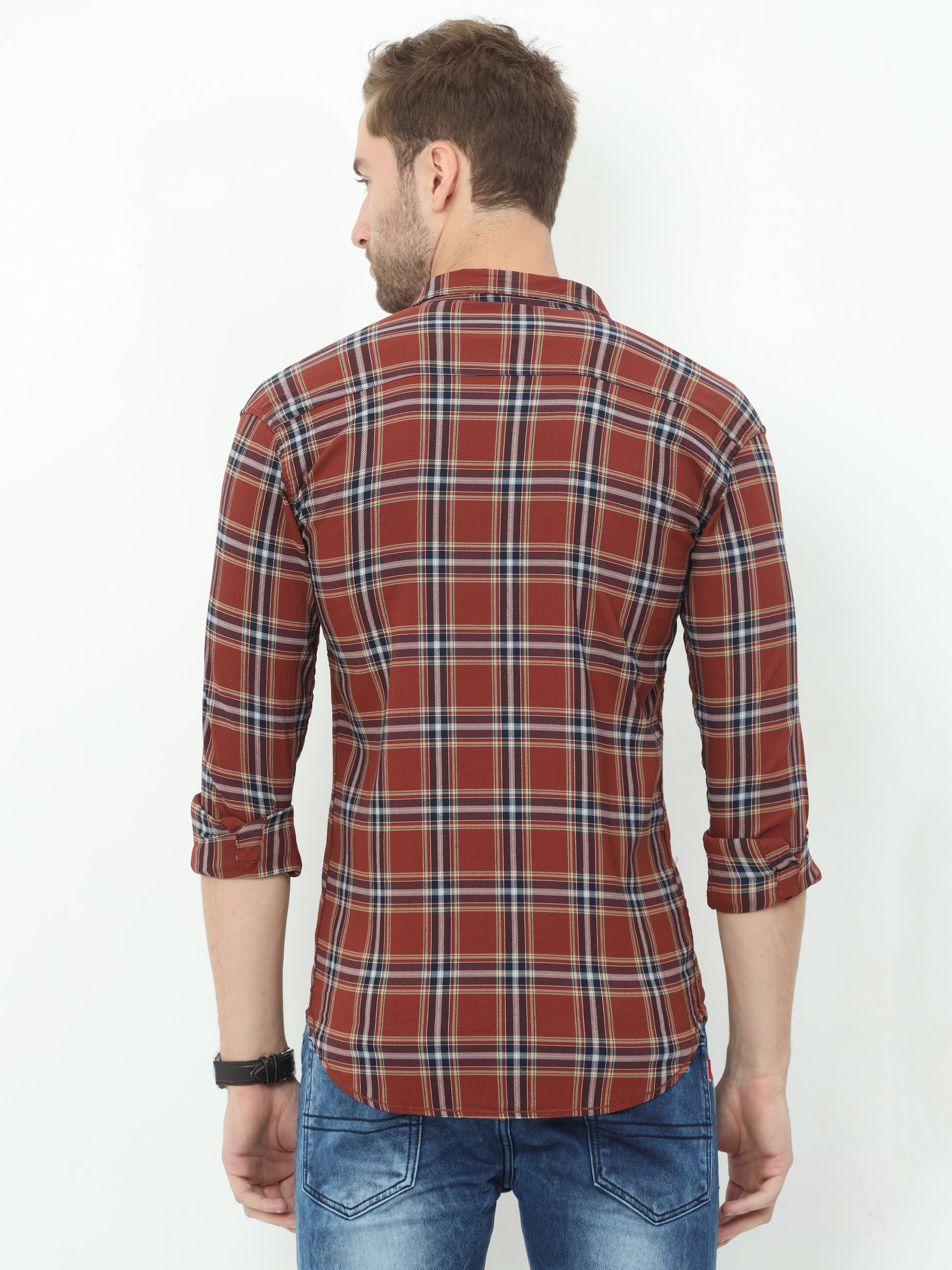 Onfire Broad Checks Brick Shirt