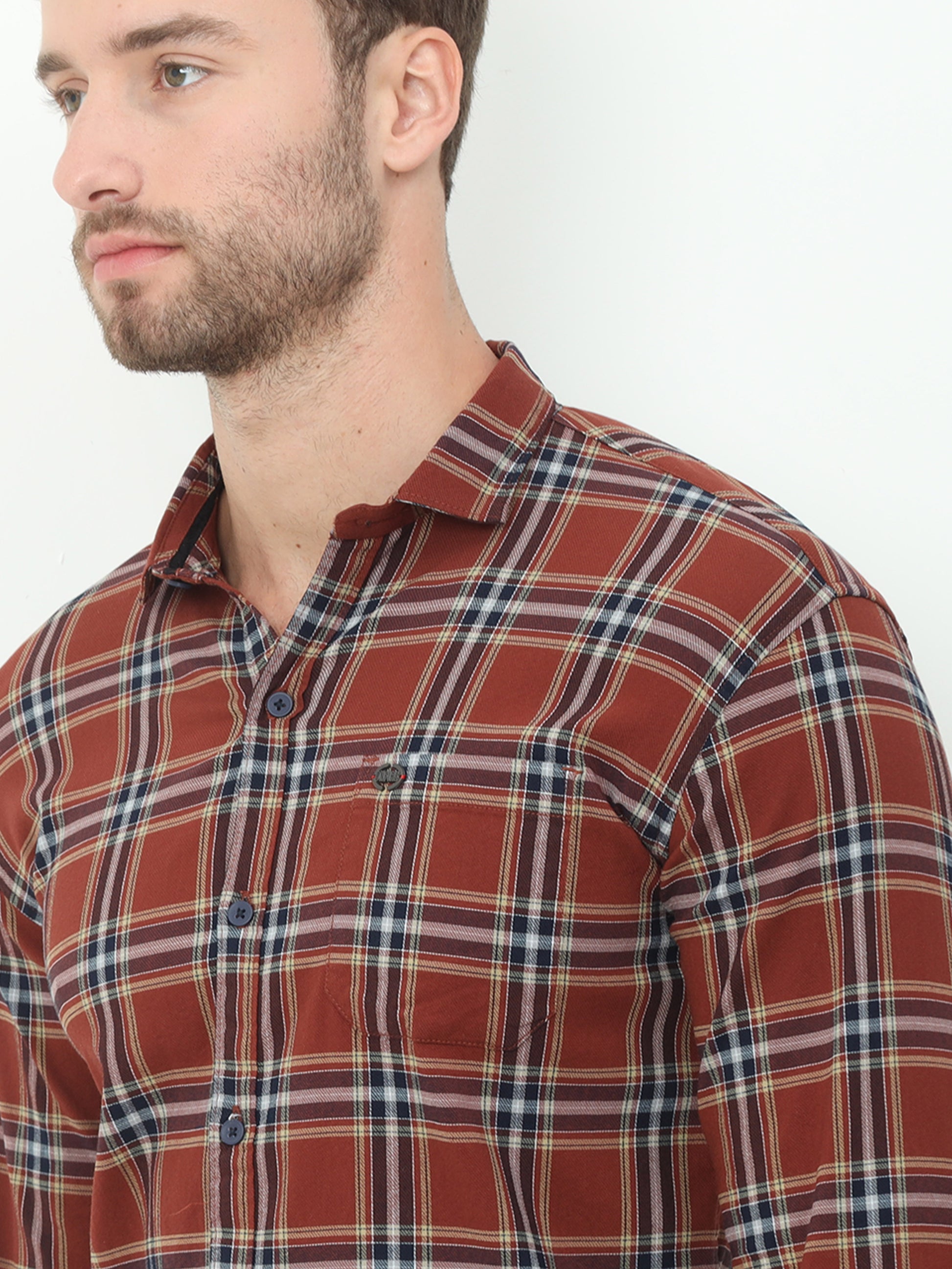 Onfire Broad Checks Brick Shirt