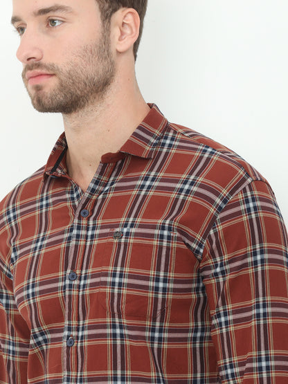 Onfire Broad Checks Brick Shirt