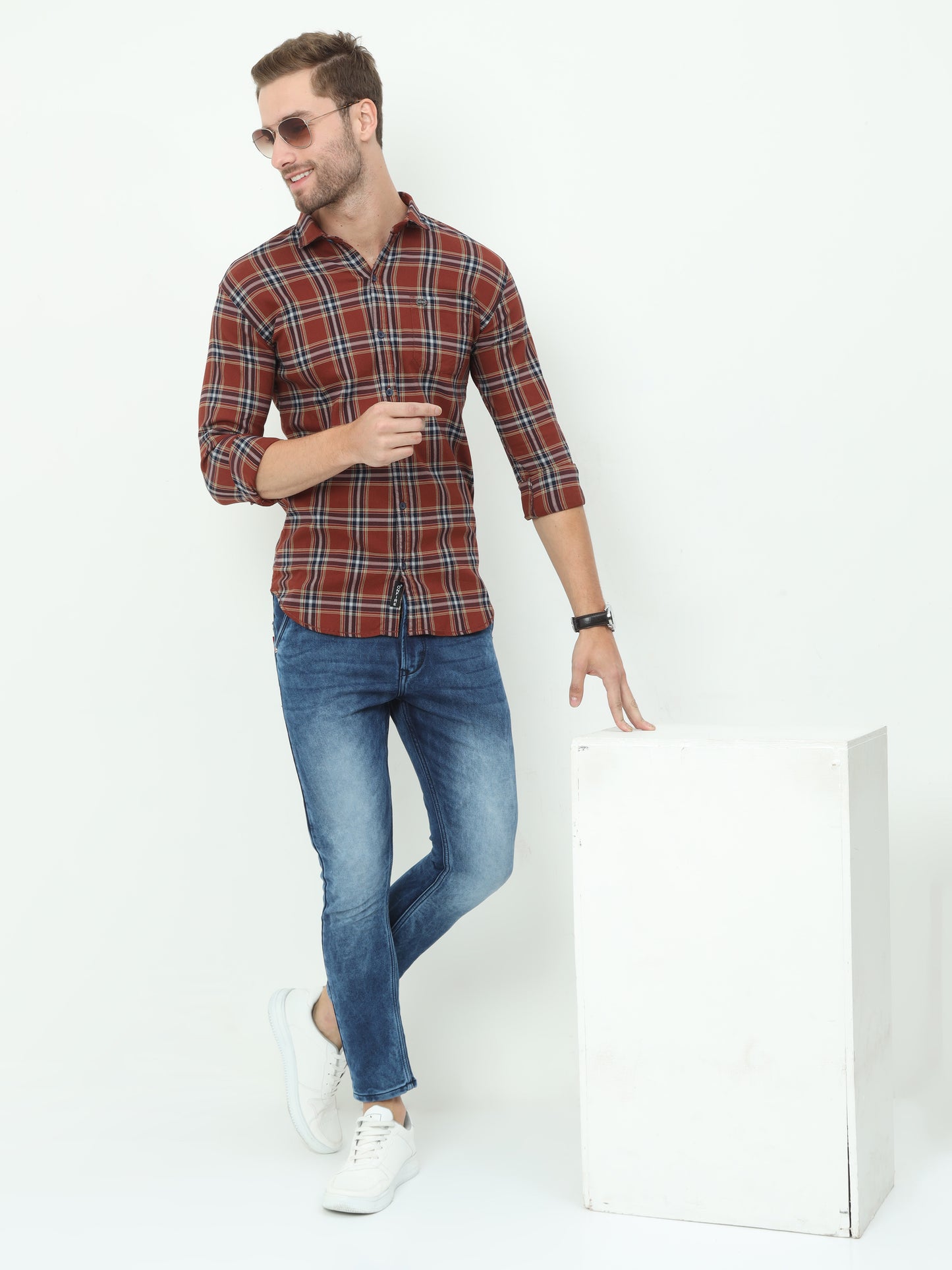 Onfire Broad Checks Brick Shirt