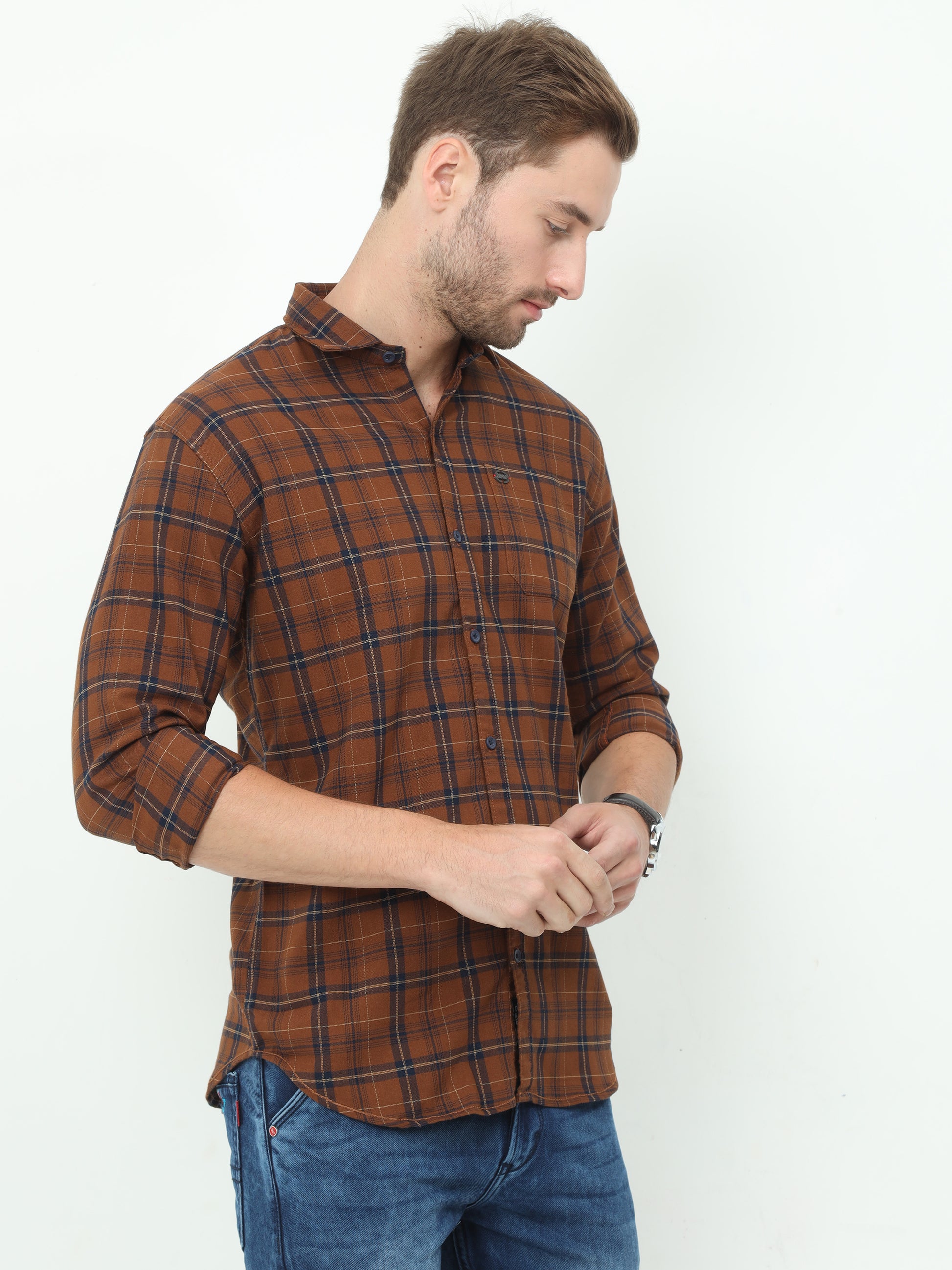 Onfire Checks Rust Shirt