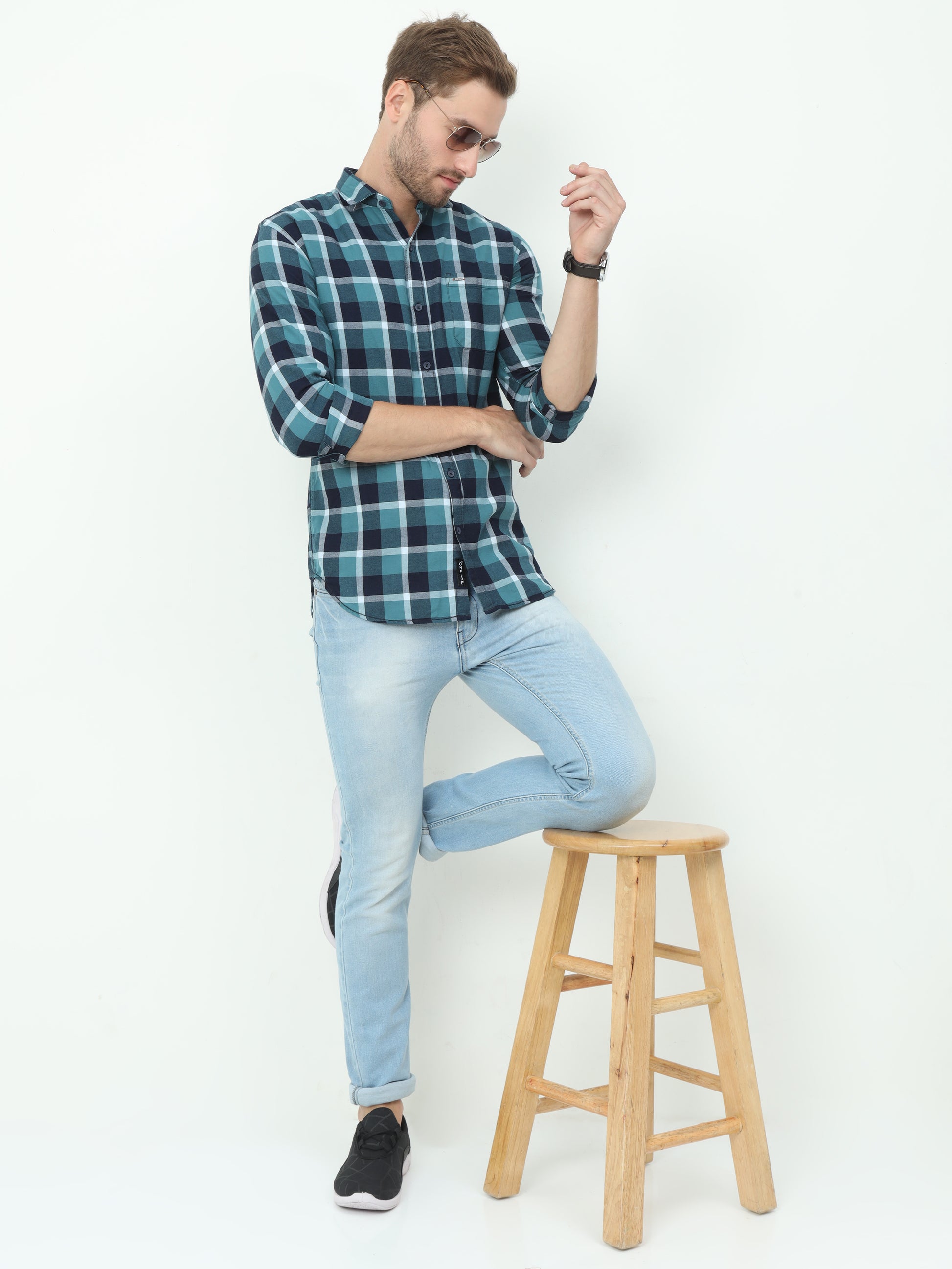 Onfire Marvao Checks Green Shirt