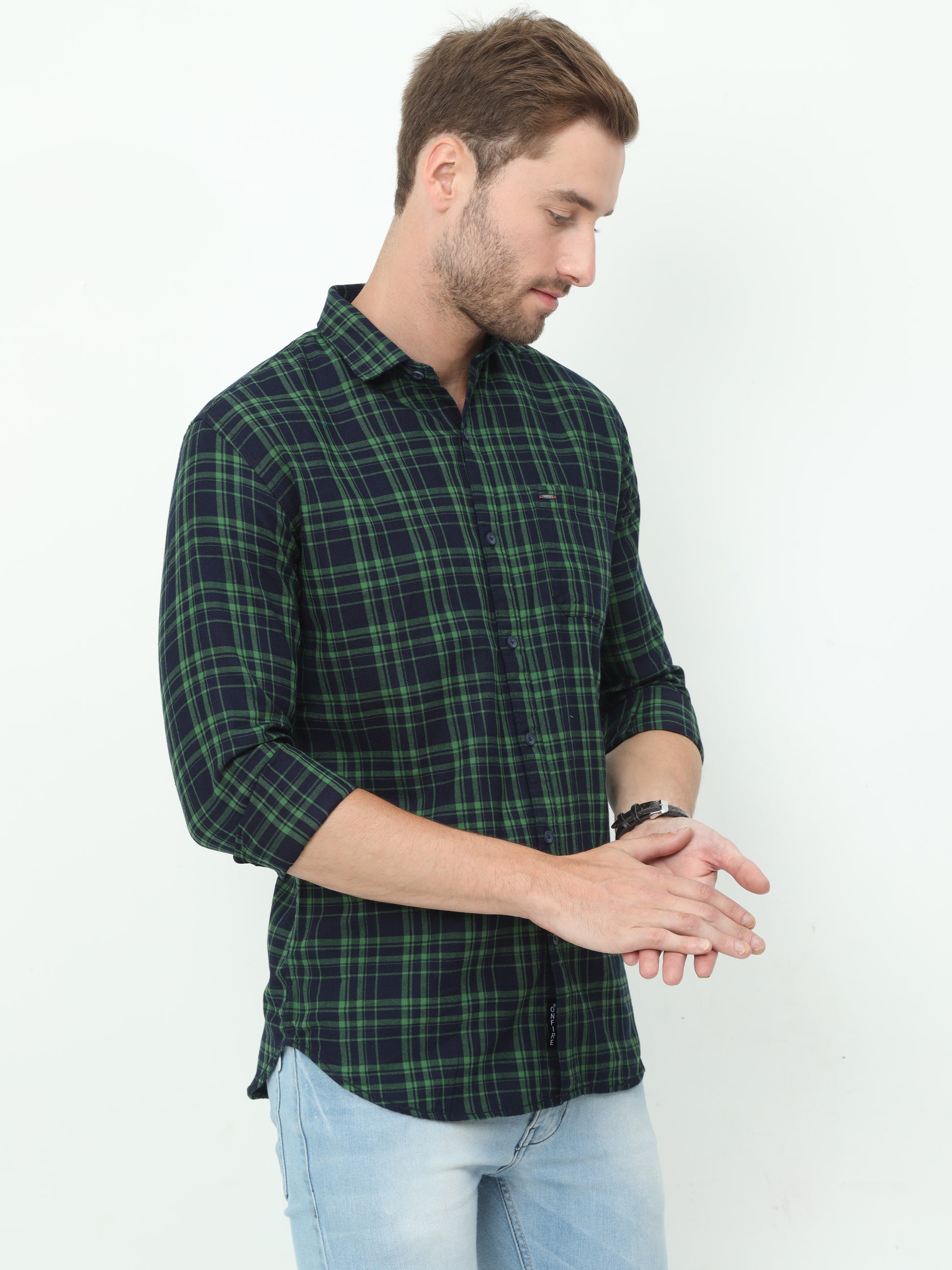Onfire Checks Green Shirt