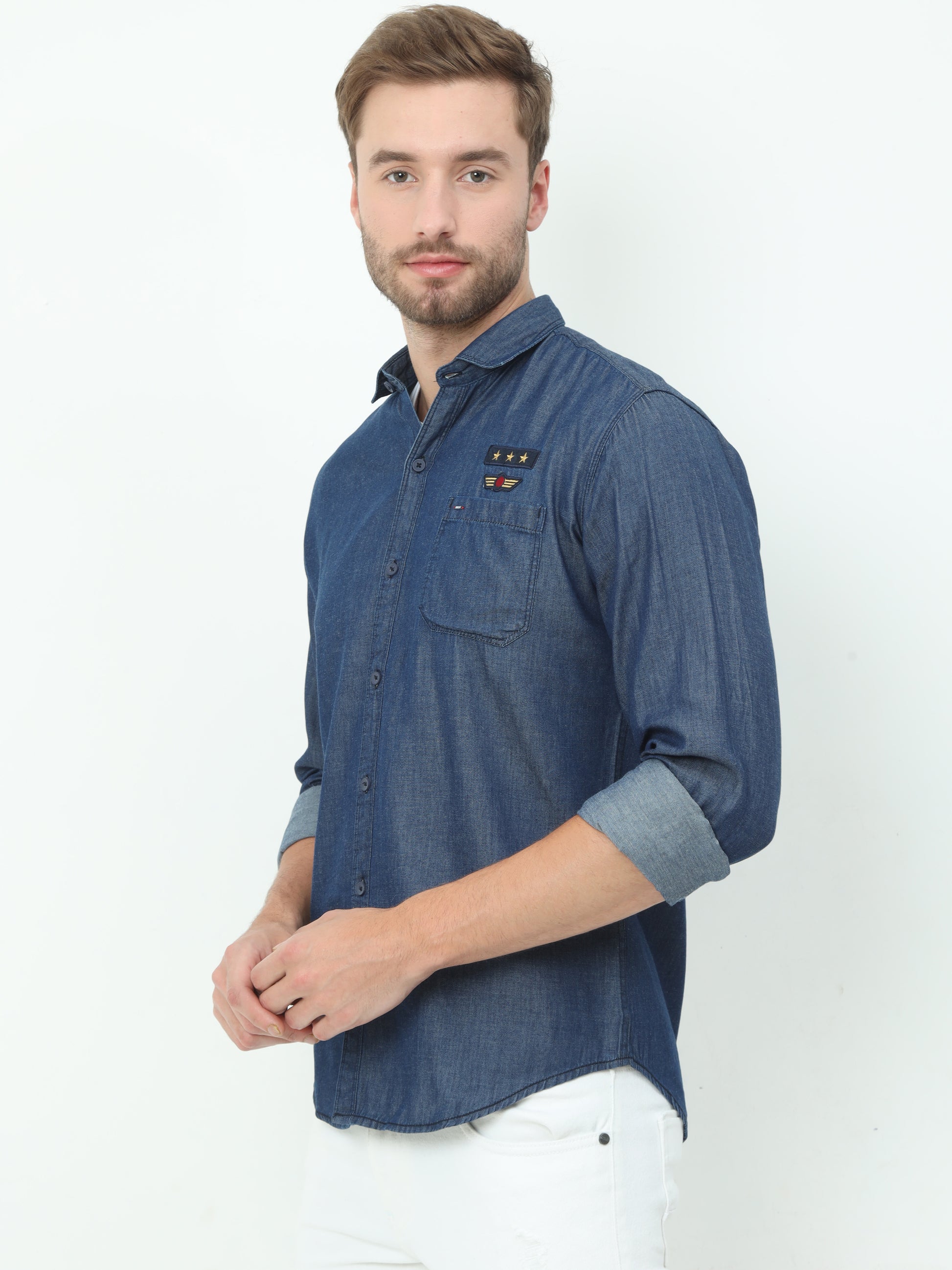 Onfire Solid Denim Blue Shirt
