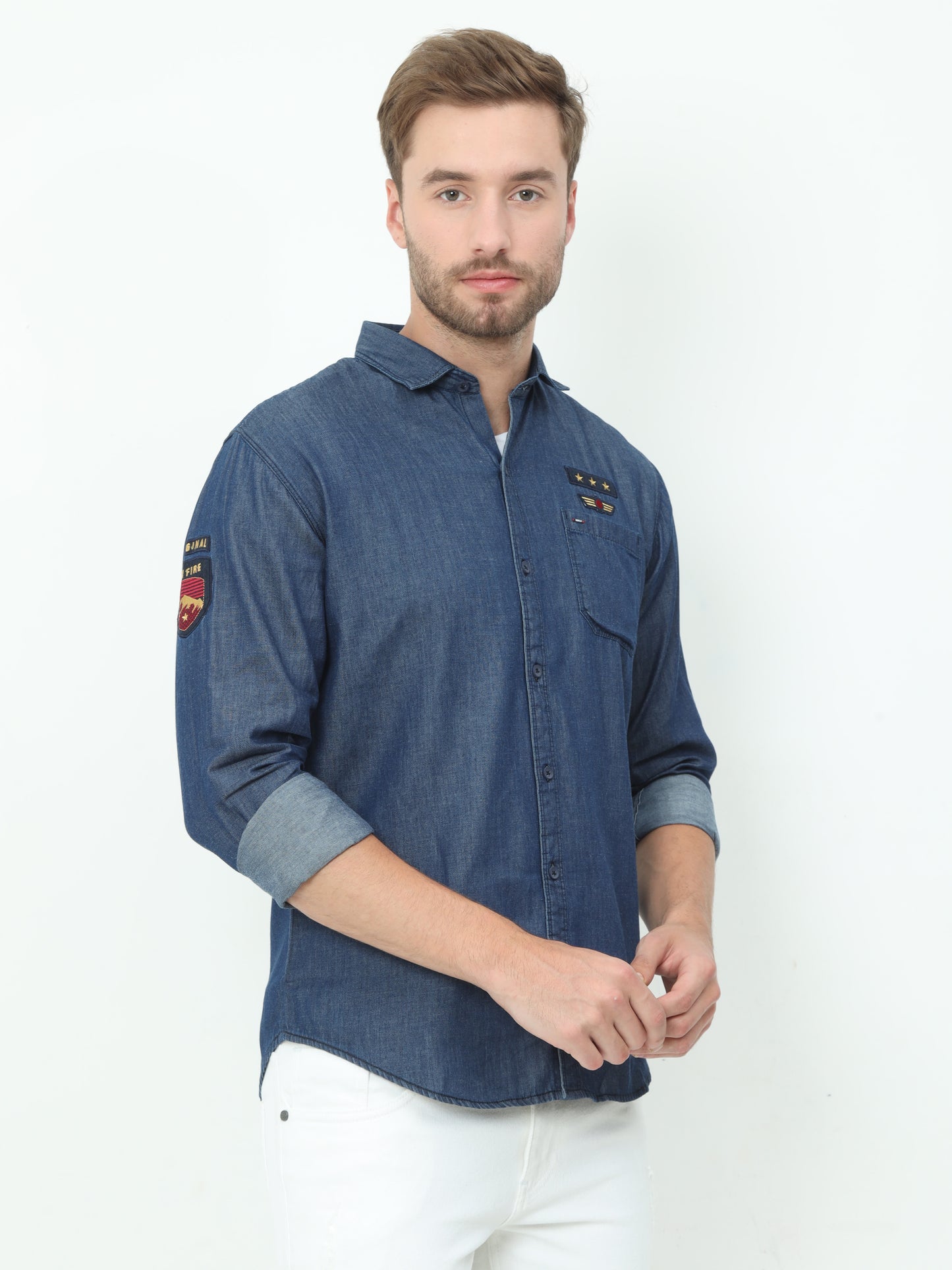 Onfire Solid Denim Blue Shirt