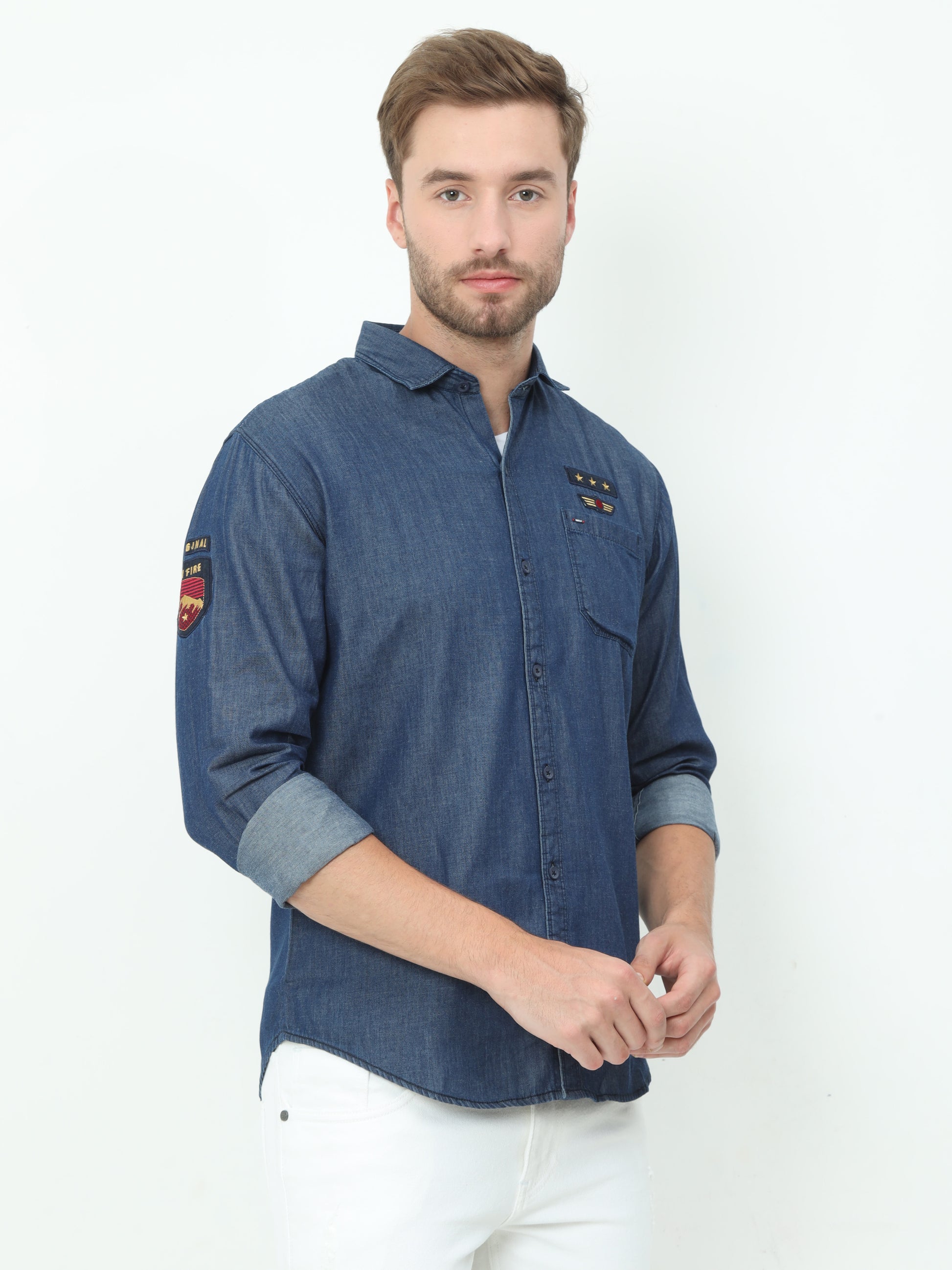 Onfire Solid Denim Blue Shirt