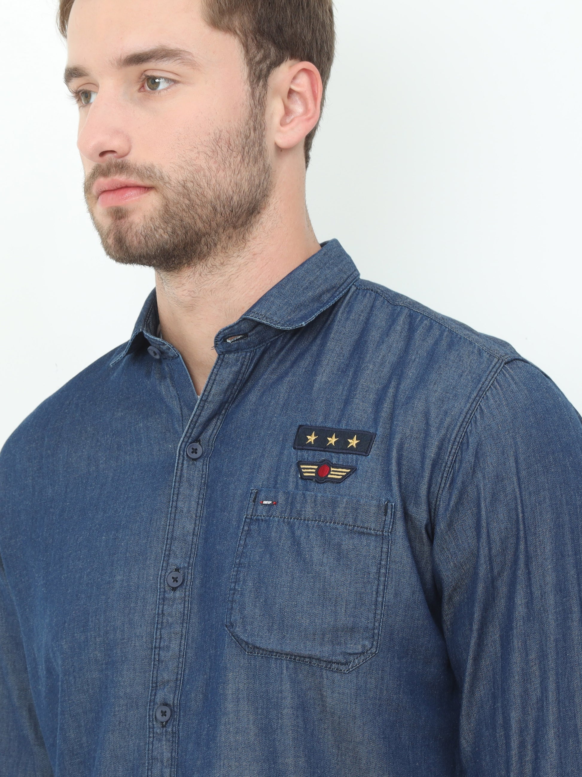 Onfire Solid Denim Blue Shirt