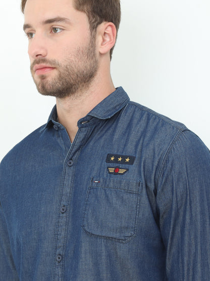 Onfire Solid Denim Blue Shirt