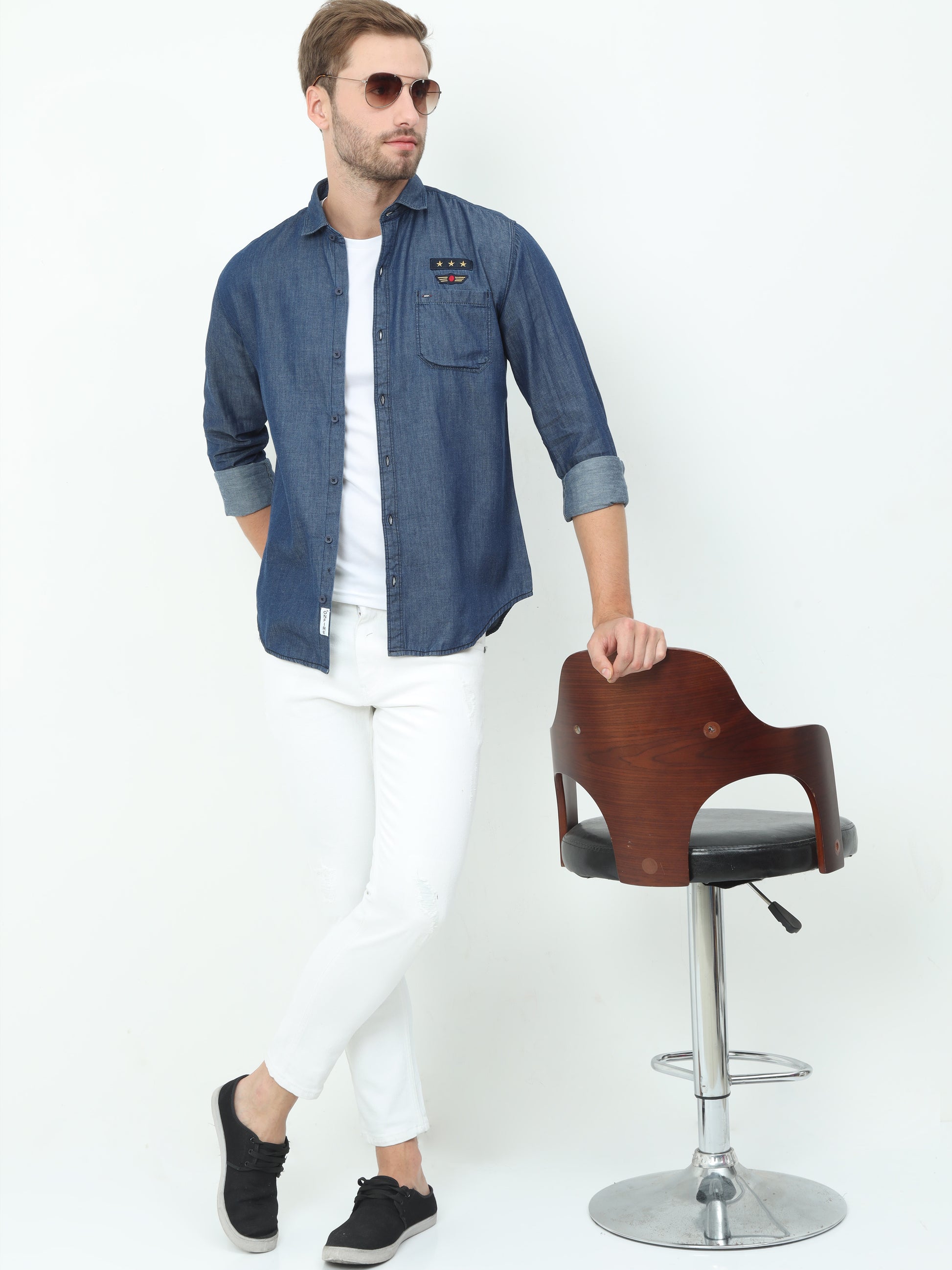 Onfire Solid Denim Blue Shirt