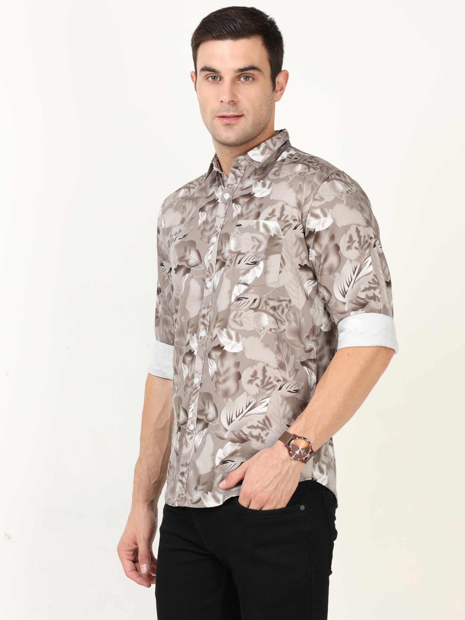Onfire Dynamic Digital Print Shirt - Light Brown