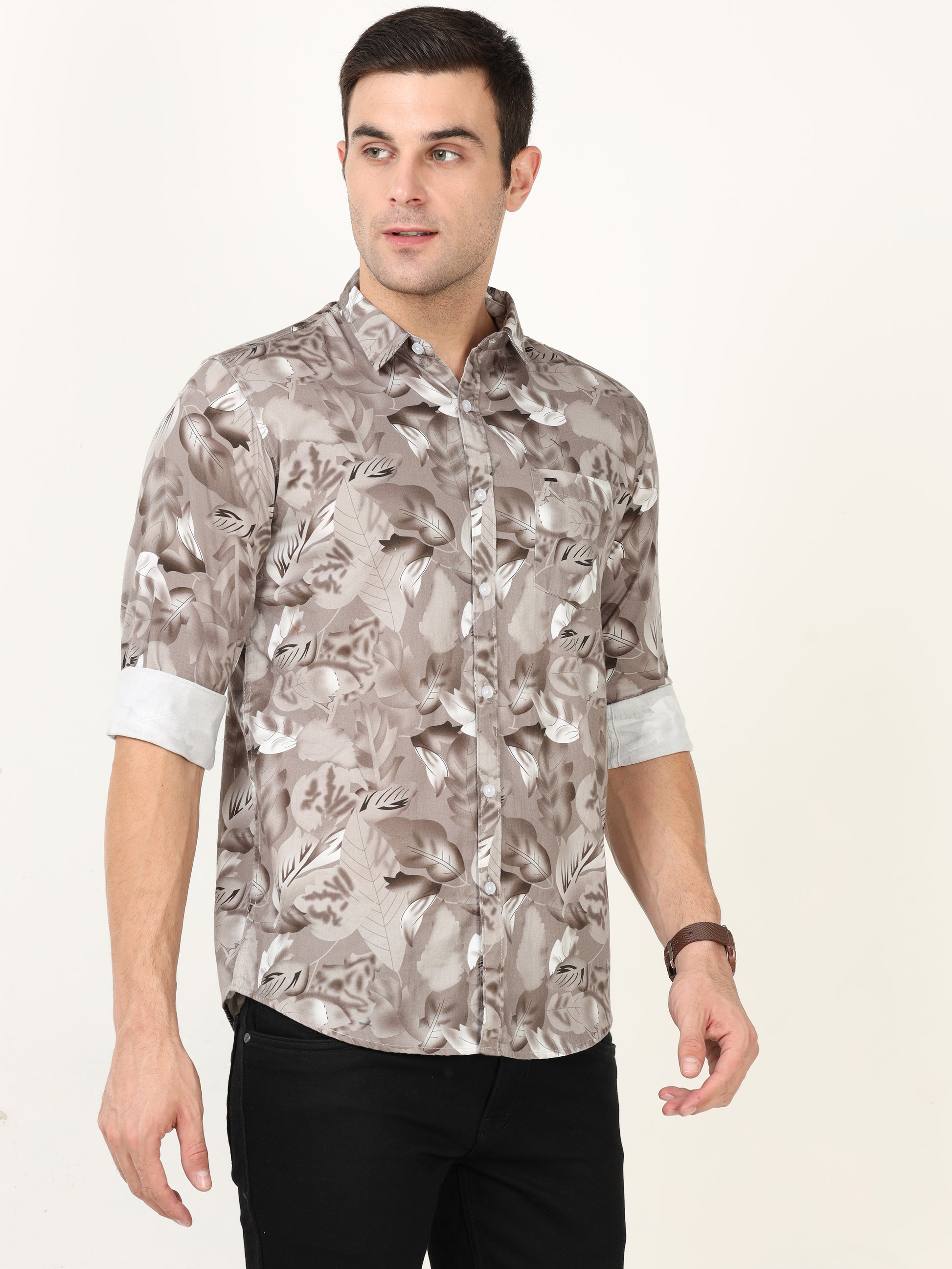 Onfire Dynamic Digital Print Shirt - Light Brown