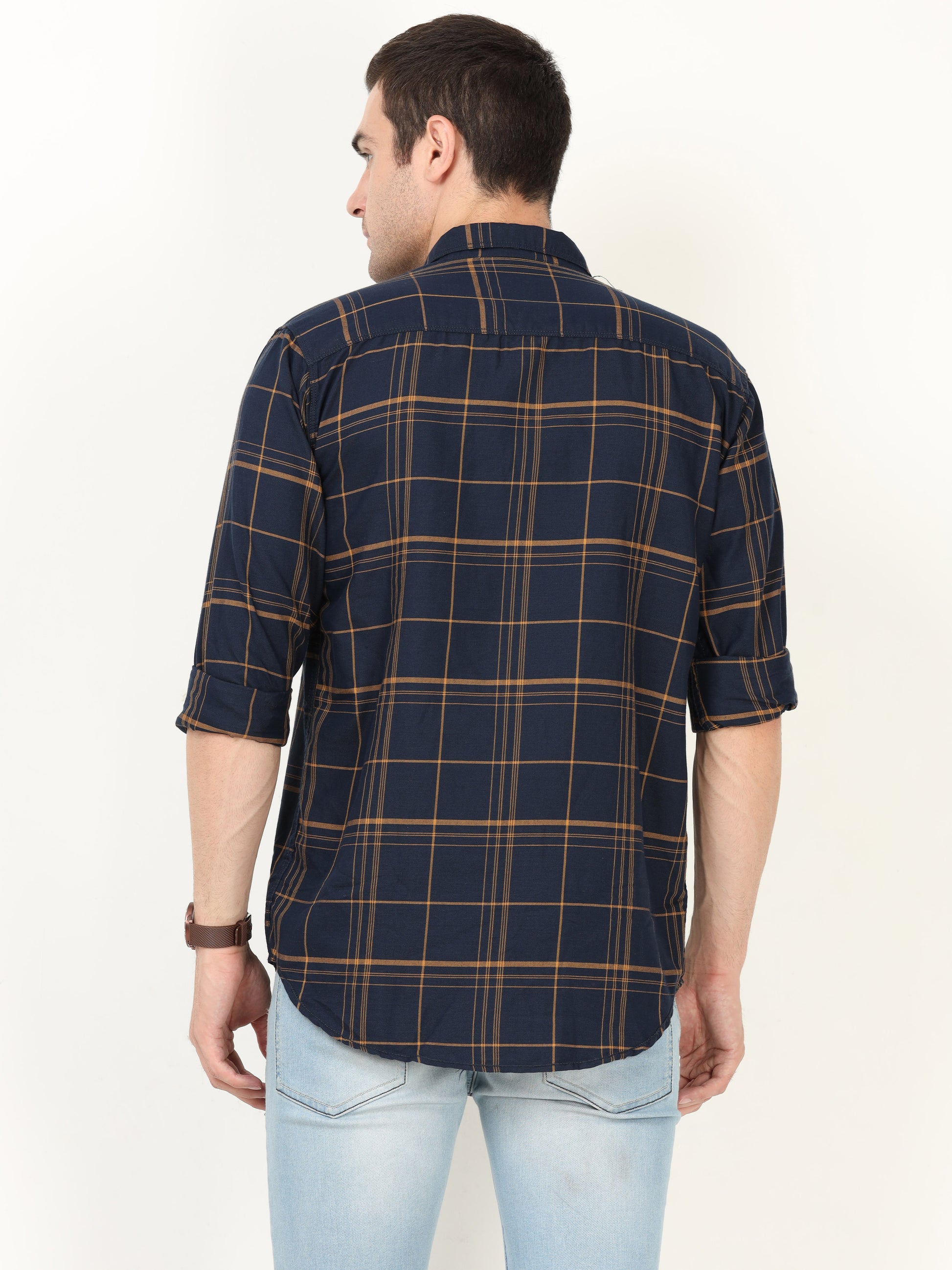 Onfire Checks Navy Blue Cargo Shirt