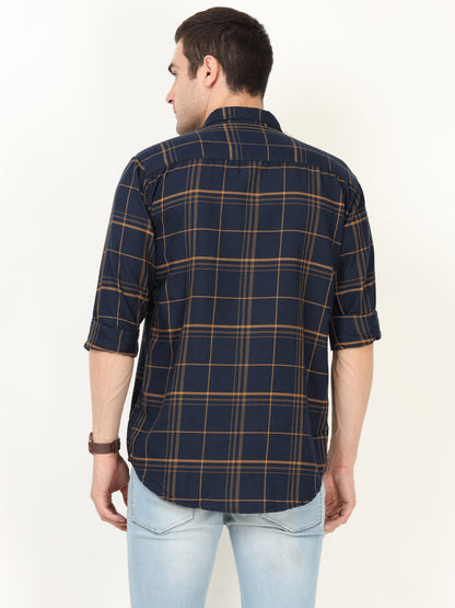 Onfire Checks Navy Blue Cargo Shirt