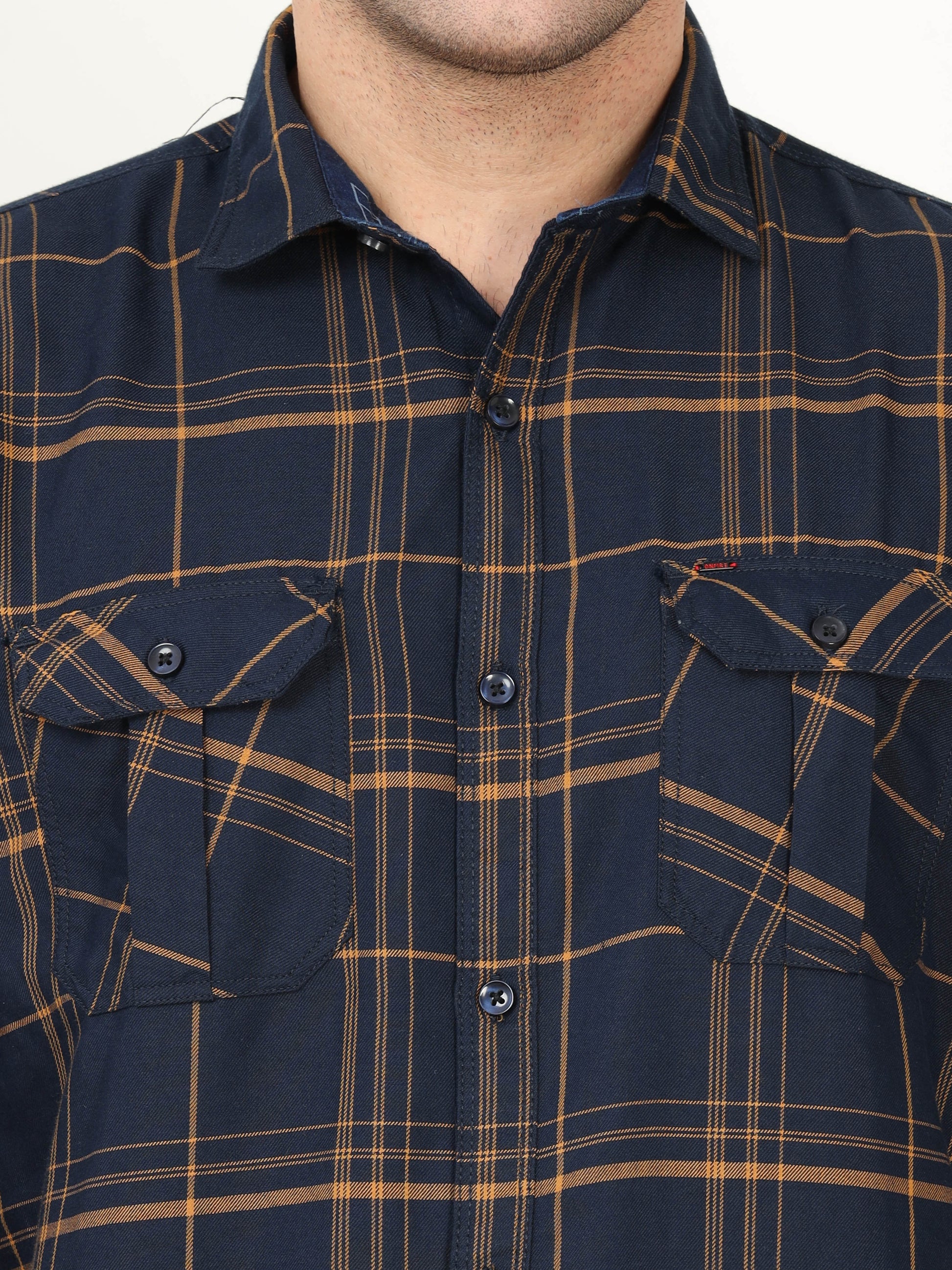 Onfire Checks Navy Blue Cargo Shirt