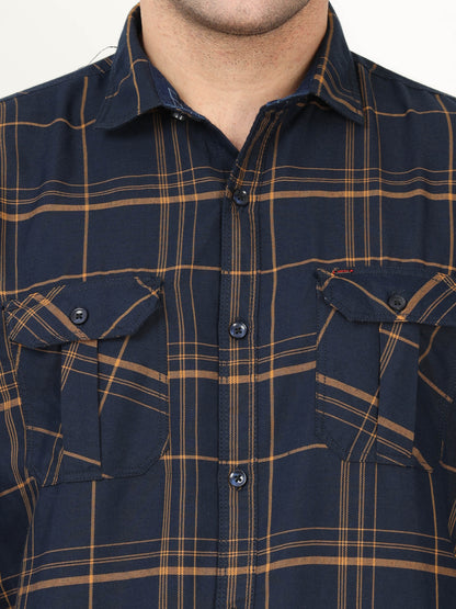 Onfire Checks Navy Blue Cargo Shirt