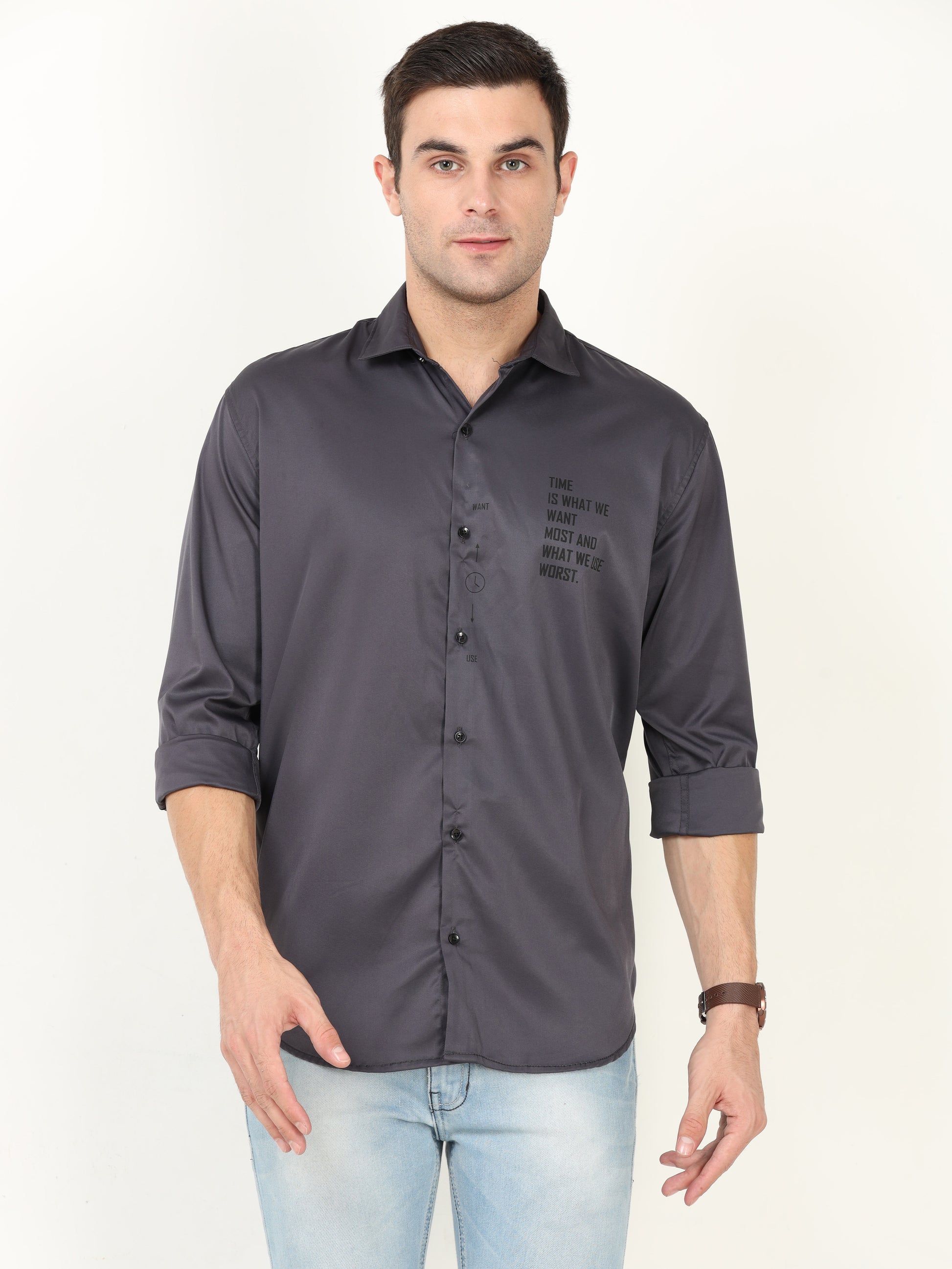 metallic grey dress shirt Hisdern Men's Long Sleeve Grey Shinny Shirt Comfort Fit for Party M