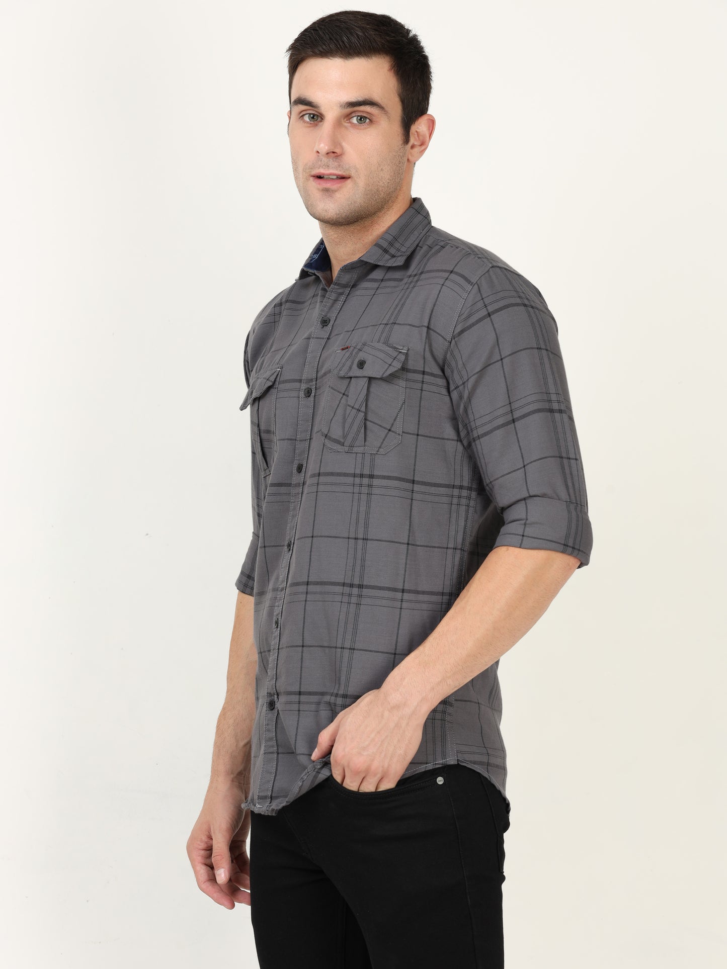 Onfire Checks Grey Cargo Shirt
