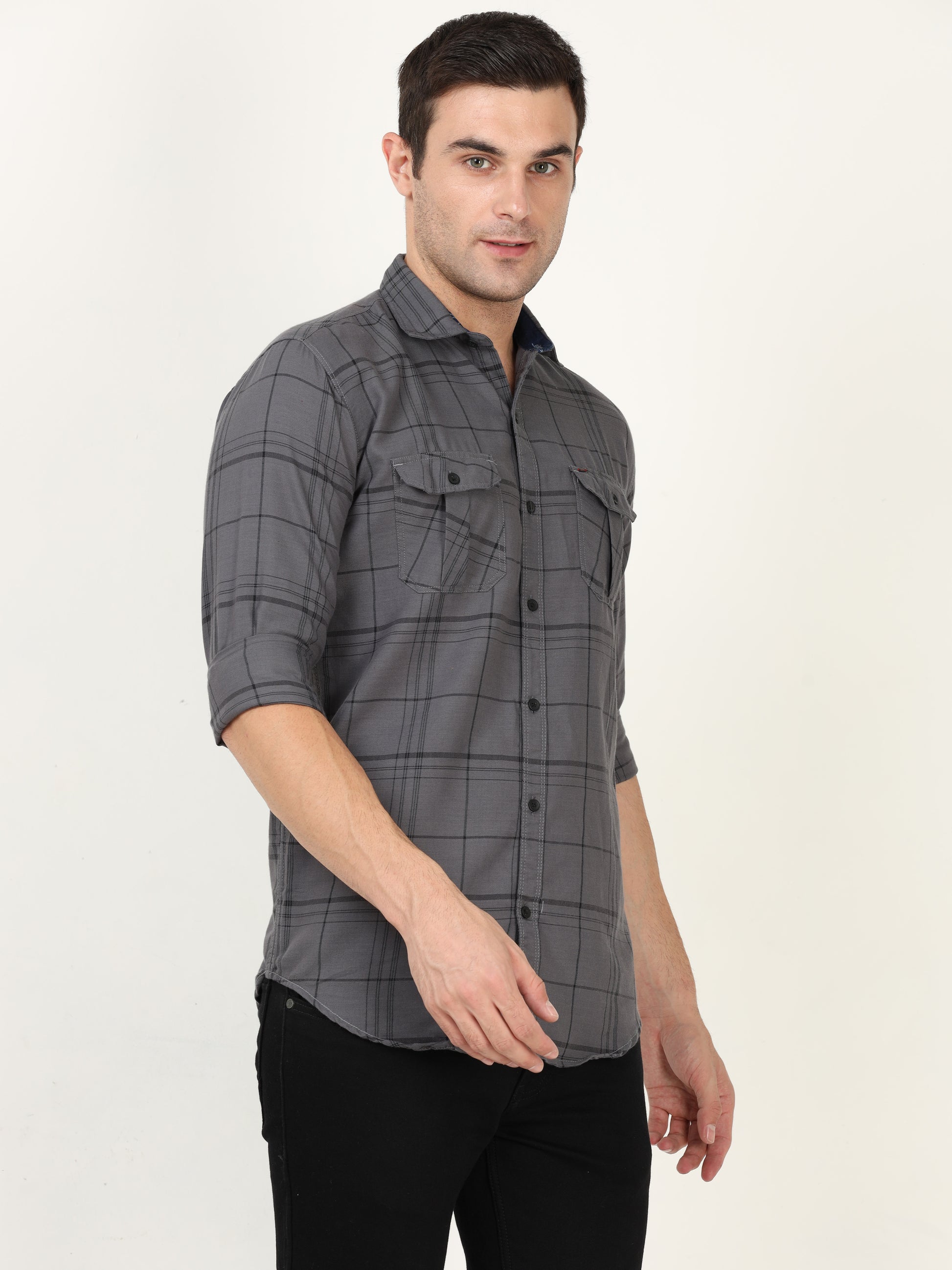 Onfire Checks Grey Cargo Shirt