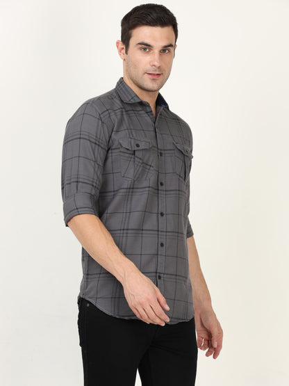 Onfire Checks Grey Cargo Shirt