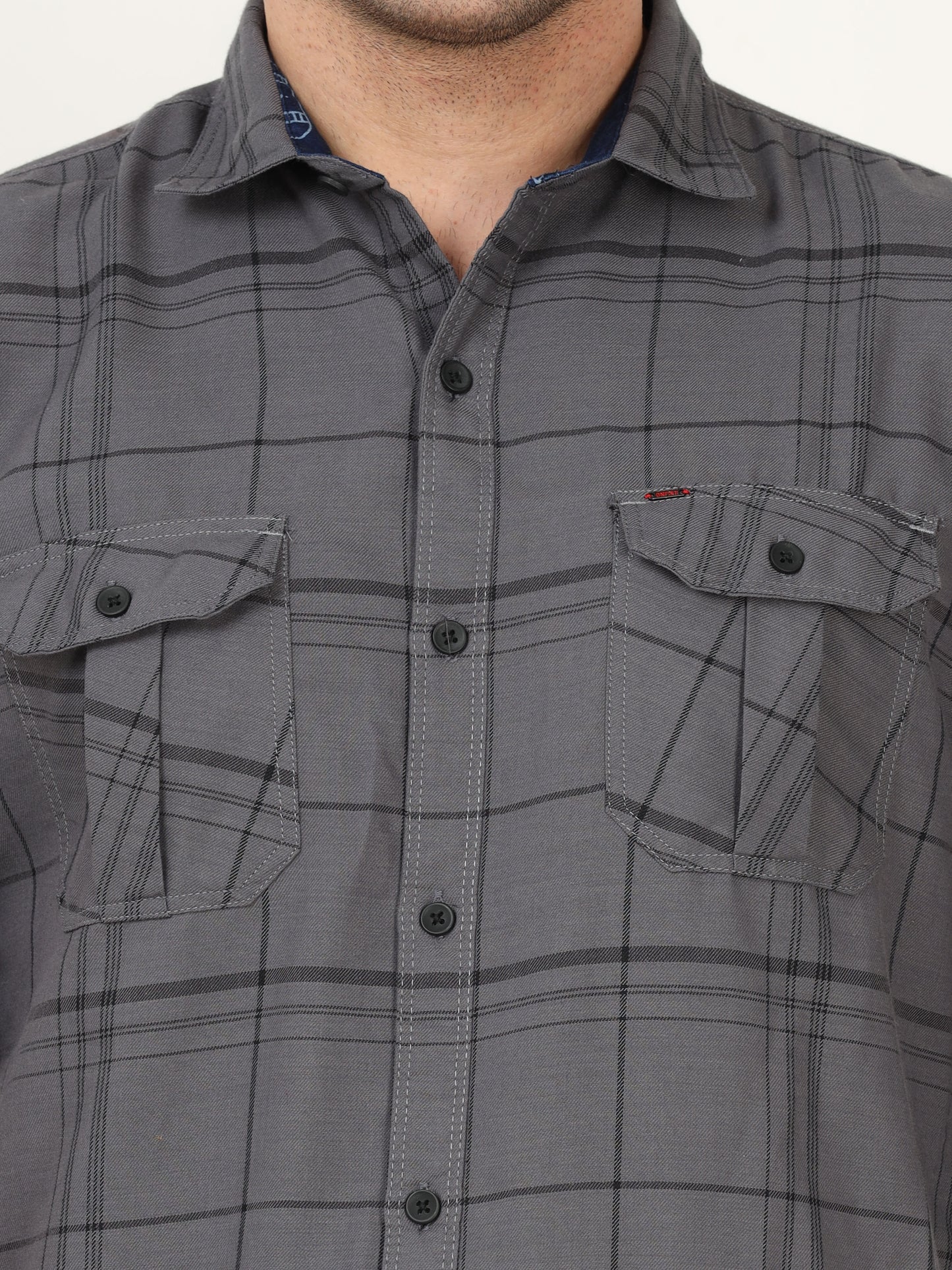 Onfire Checks Grey Cargo Shirt