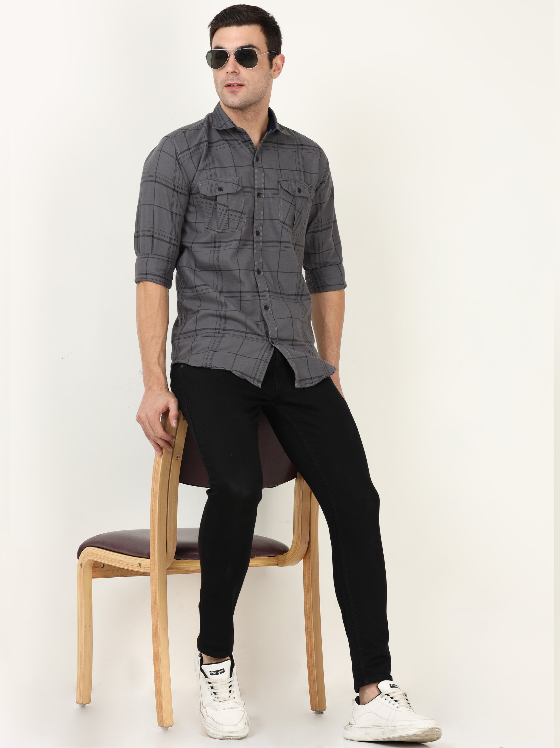 Onfire Checks Grey Cargo Shirt