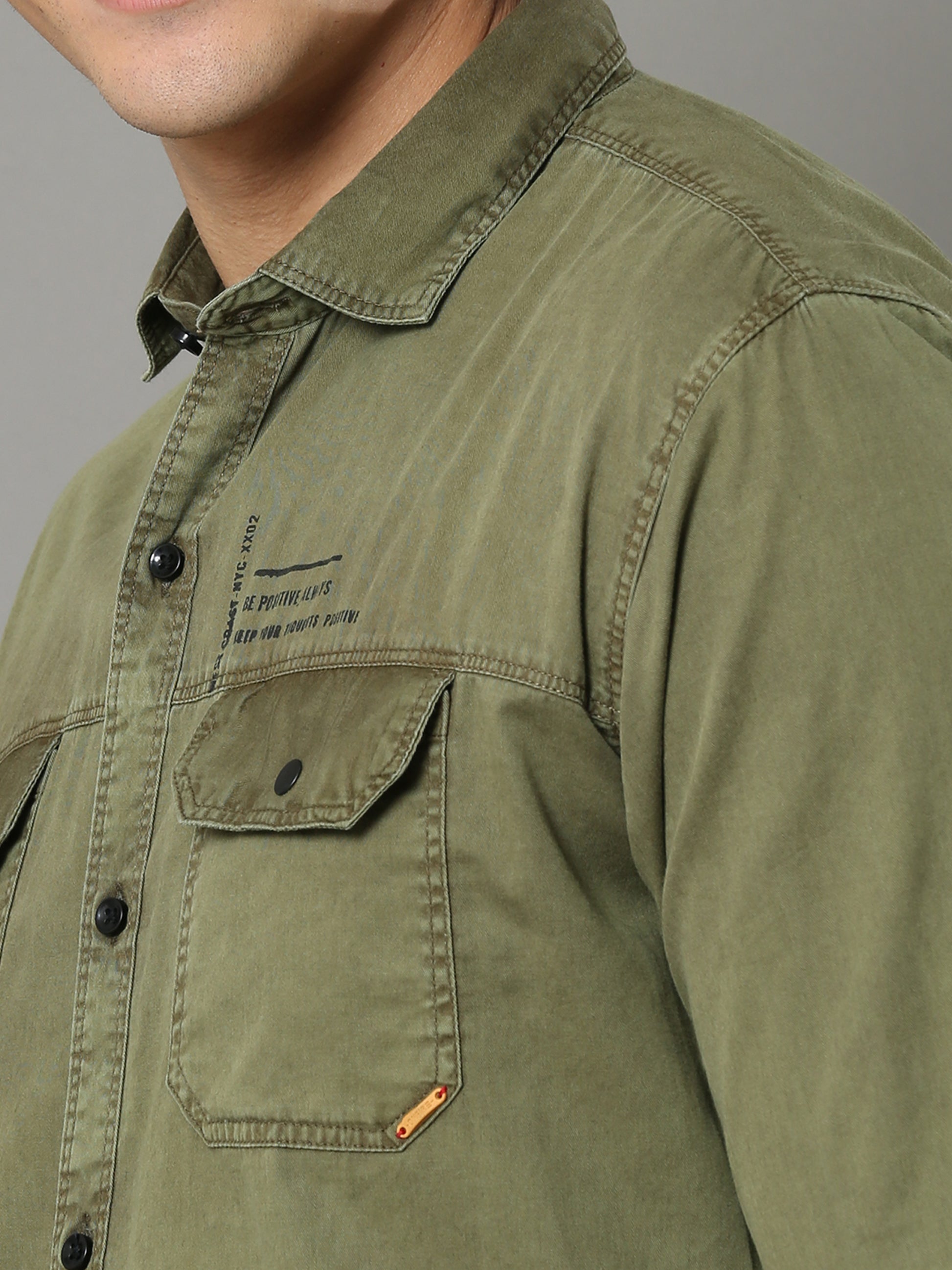 Onfire Sulphur Cargo Mehandi Green Shirt