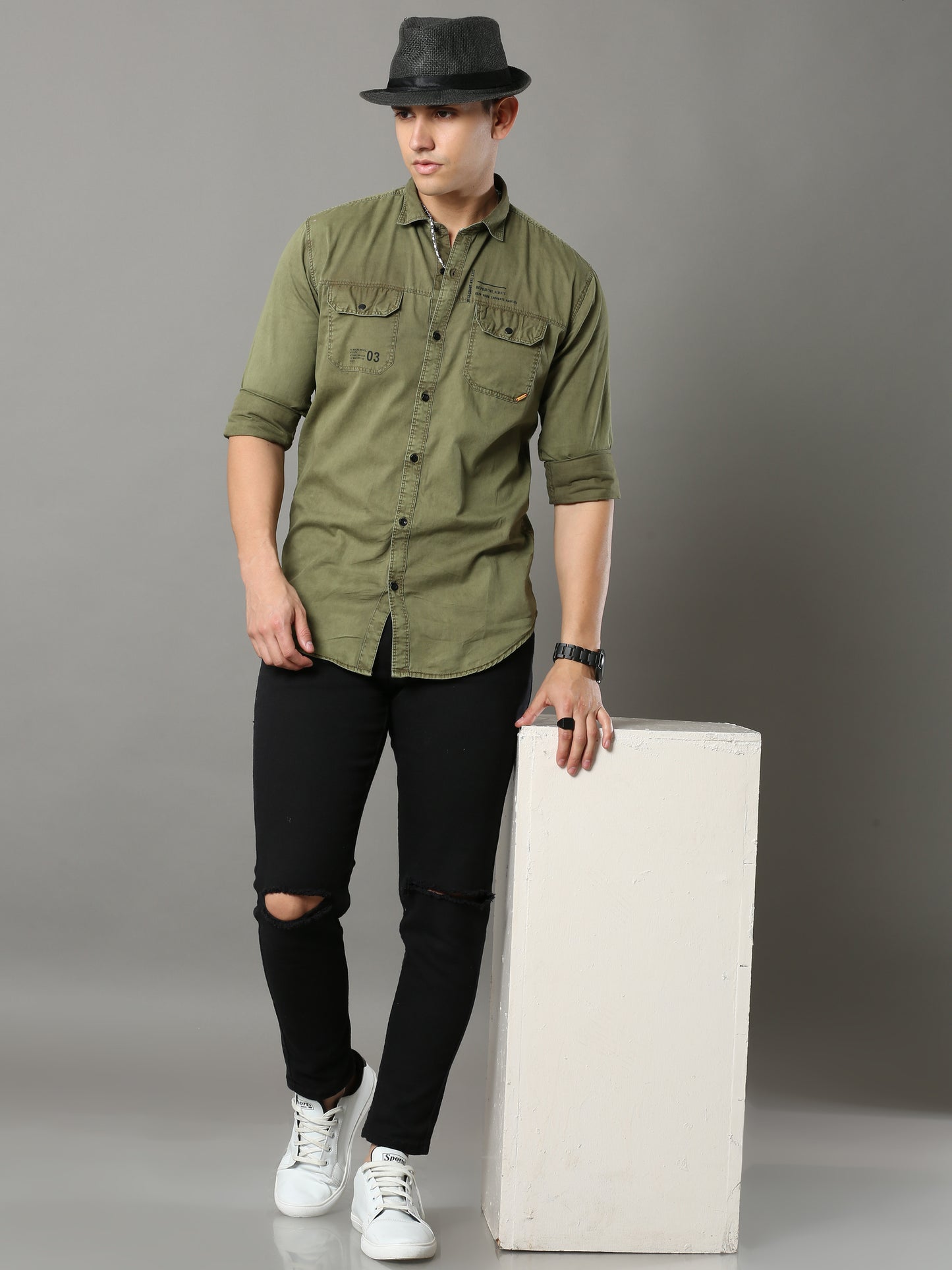 Onfire Sulphur Cargo Mehandi Green Shirt