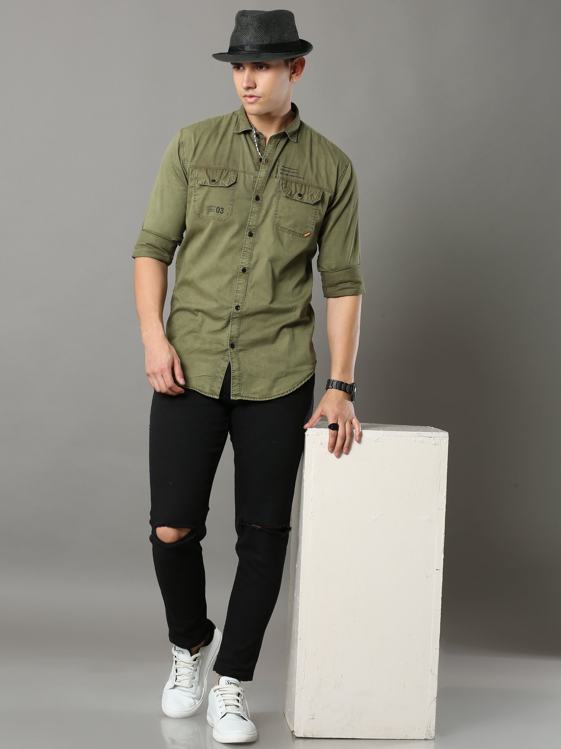 Onfire Sulphur Cargo Mehandi Green Shirt