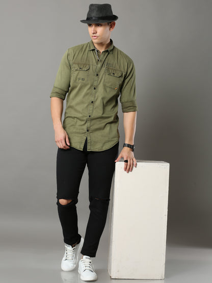 Onfire Sulphur Cargo Mehandi Green Shirt