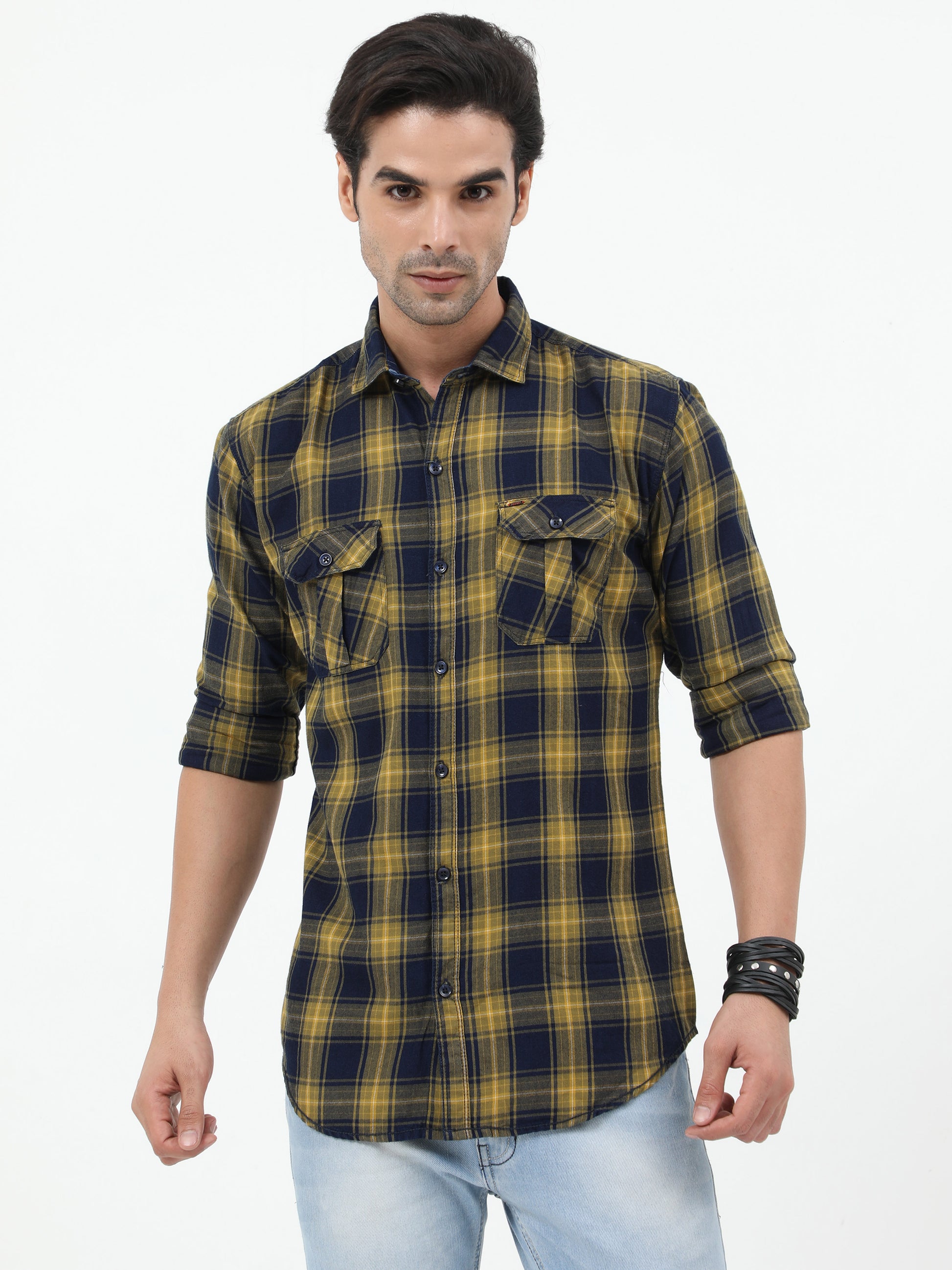 Onfire Checks Yellow/Blue Cargo Shirt