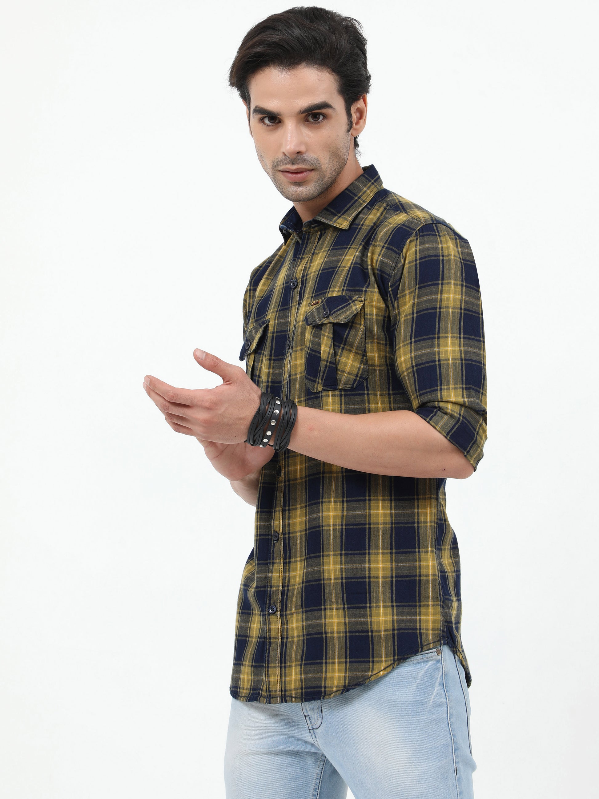 Onfire Checks Yellow/Blue Cargo Shirt