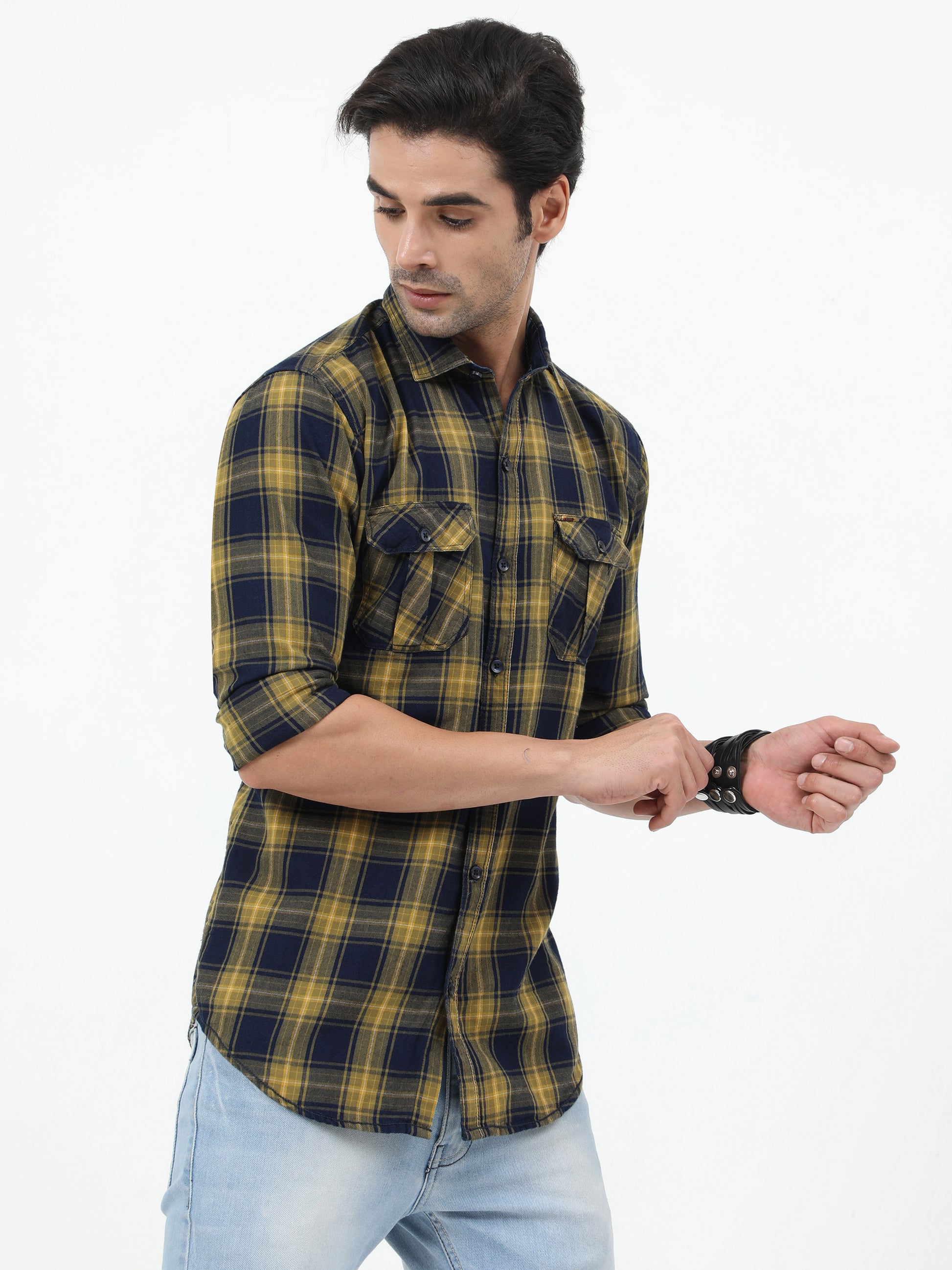Onfire Checks Yellow/Blue Cargo Shirt