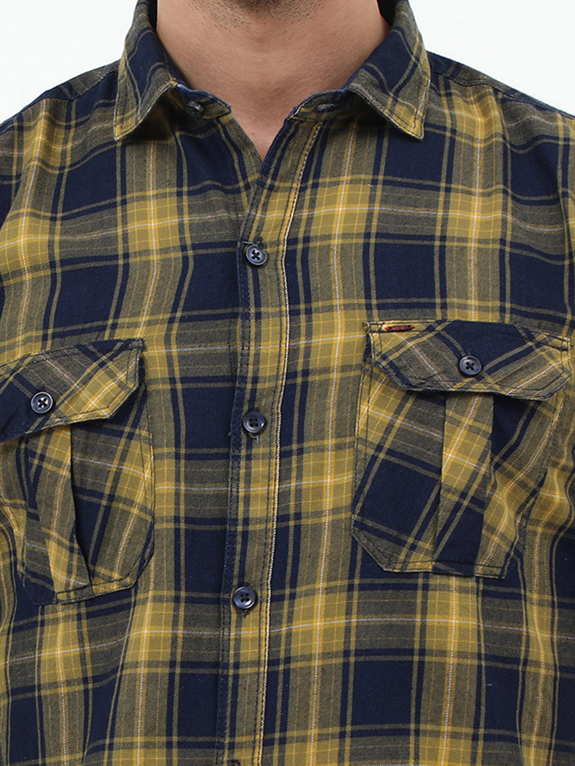 Onfire Checks Yellow/Blue Cargo Shirt