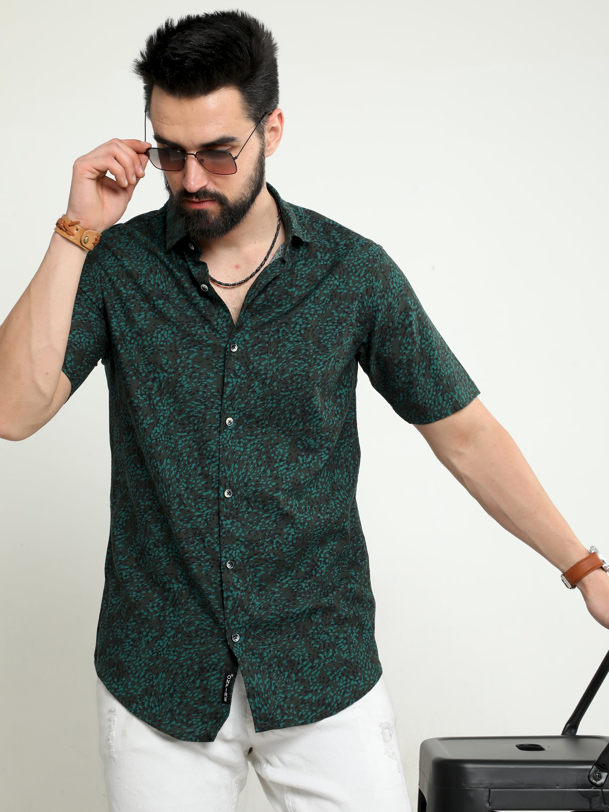 Onfire half sleeves spot dot print bottle green