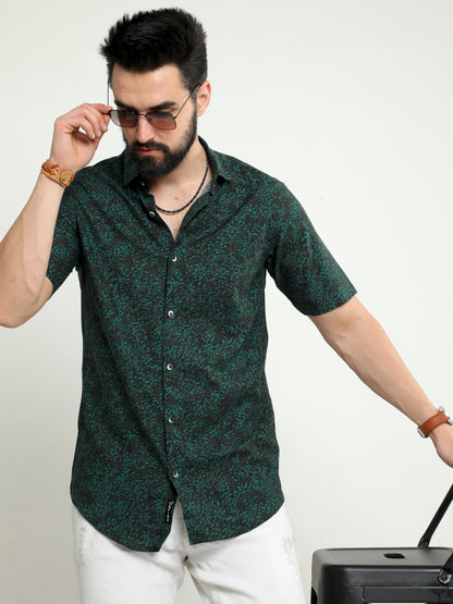 Onfire half sleeves spot dot print bottle green