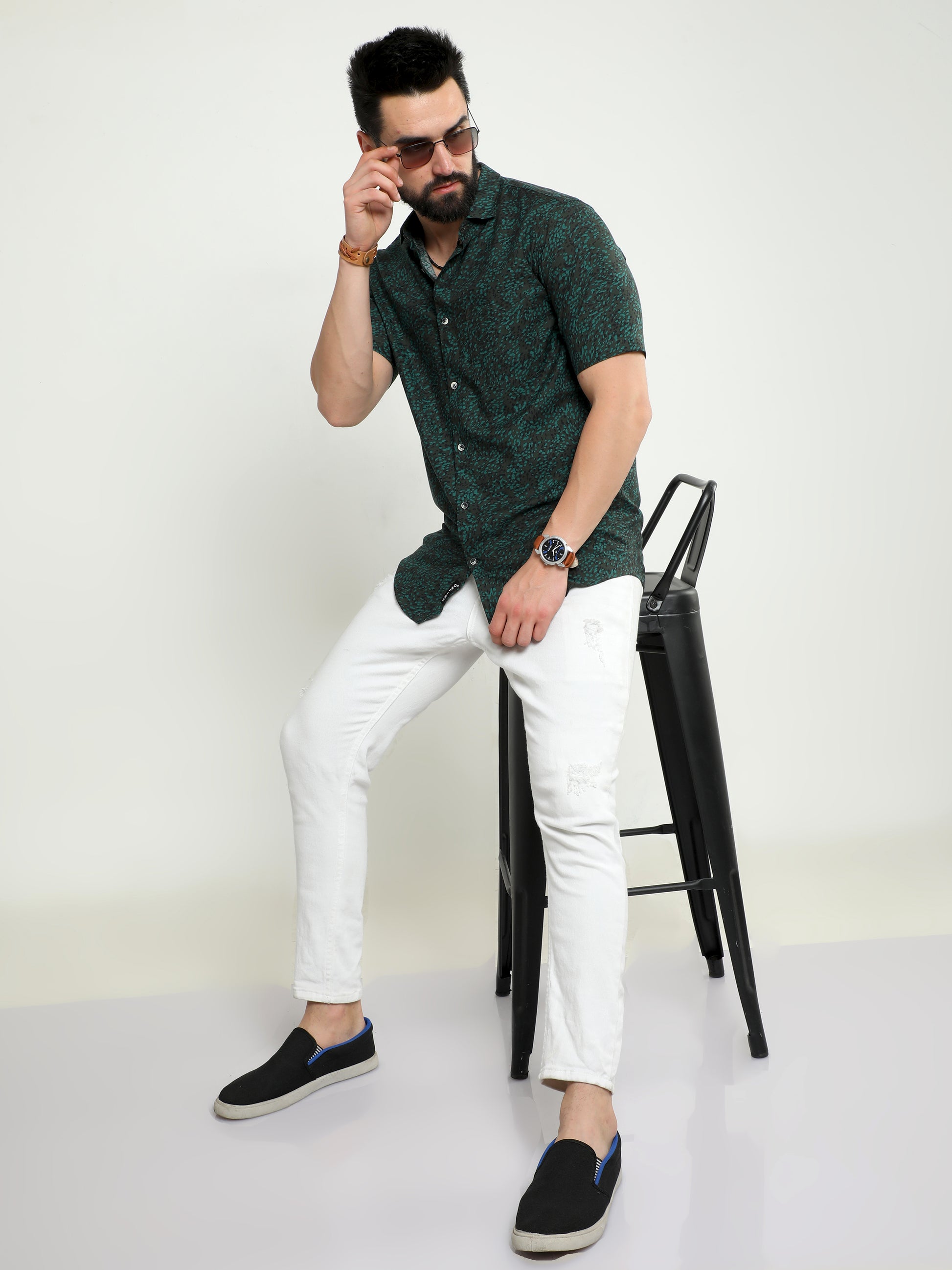 Onfire half sleeves spot dot print bottle green