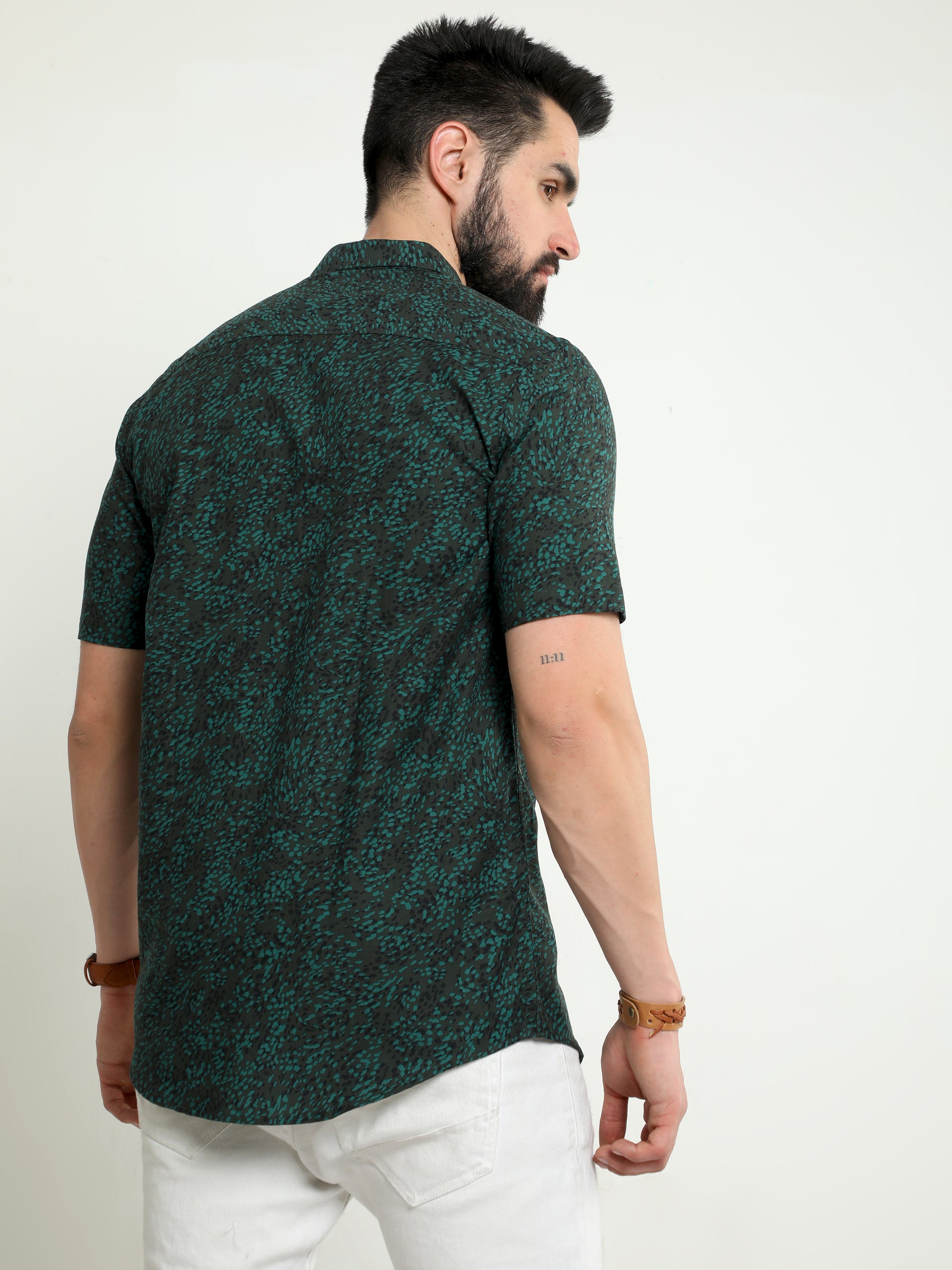 Onfire half sleeves spot dot print bottle green
