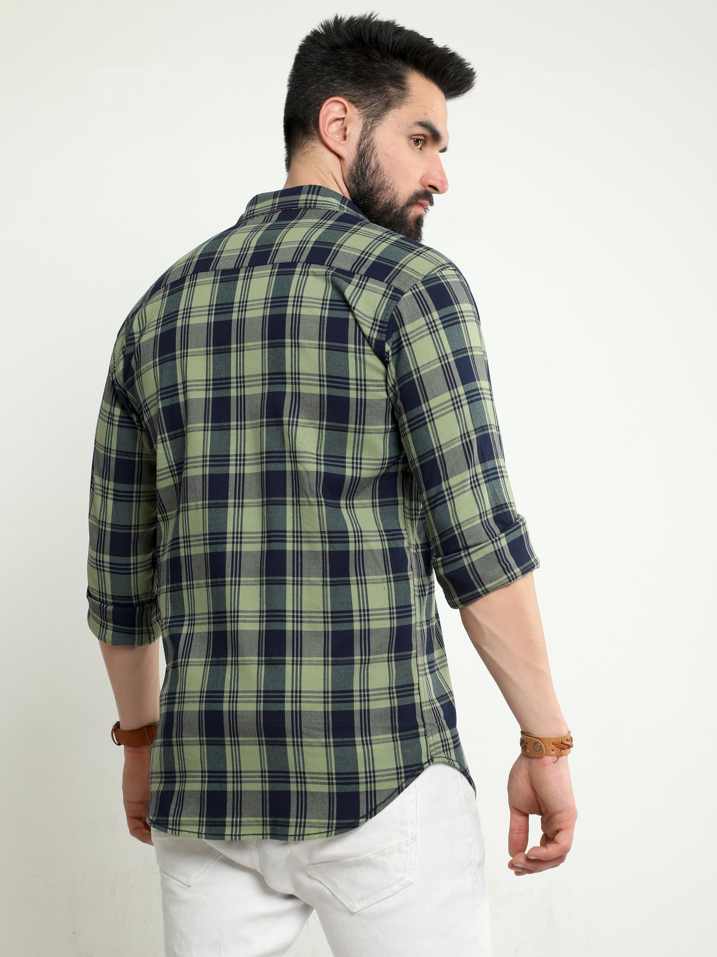 Onfire twill lycra checks shirt green