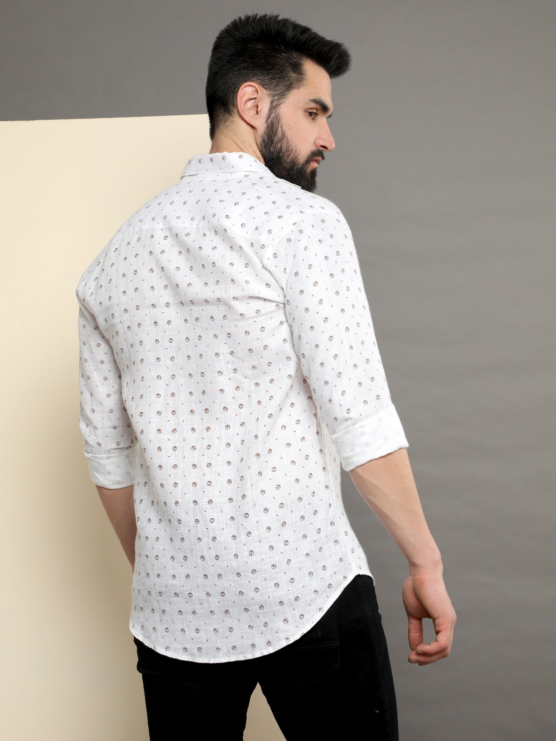 Onfire Pure Linen Printed Shirt White