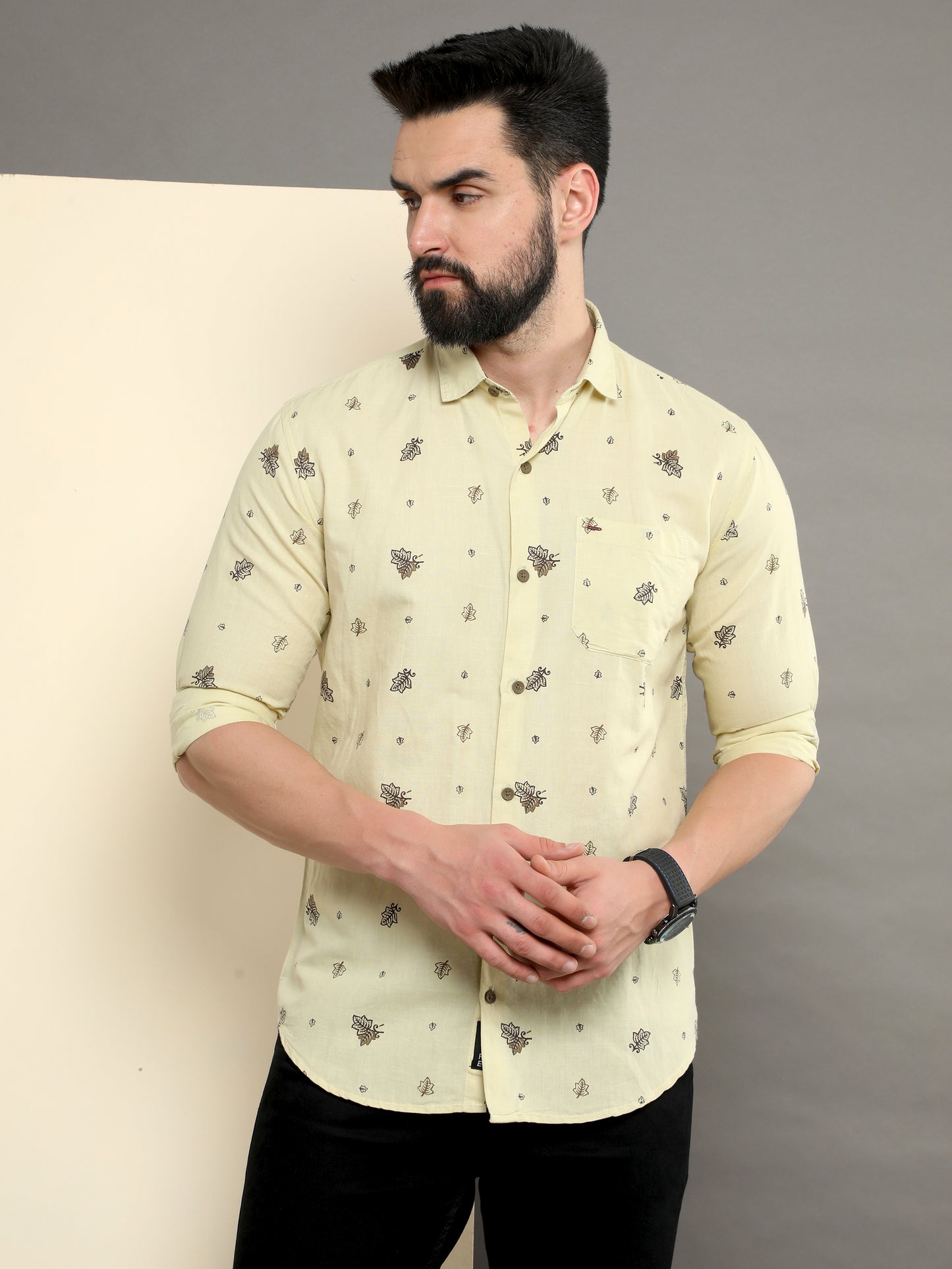 Onfire linen printed shirt cream