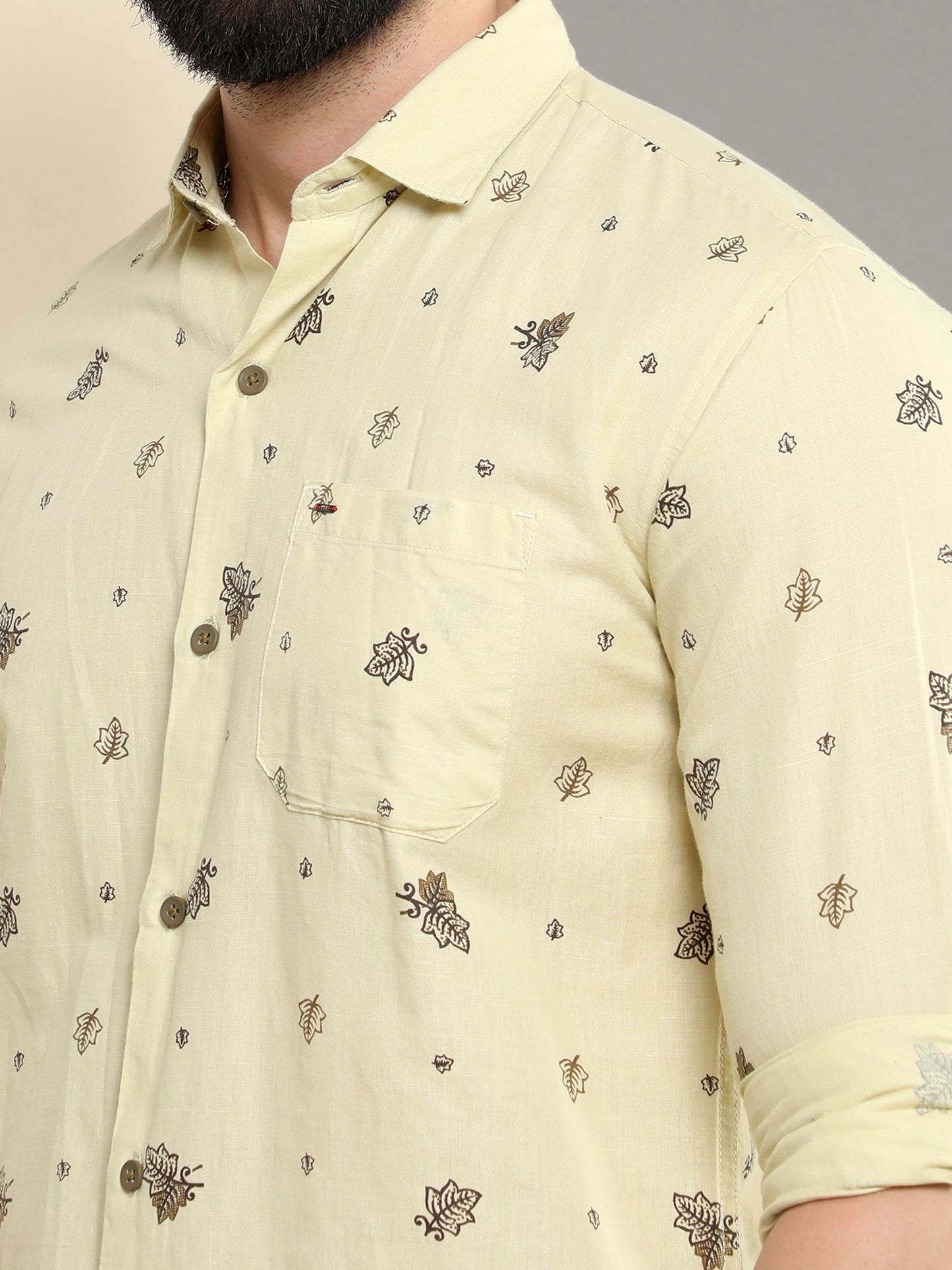 Onfire linen printed shirt cream