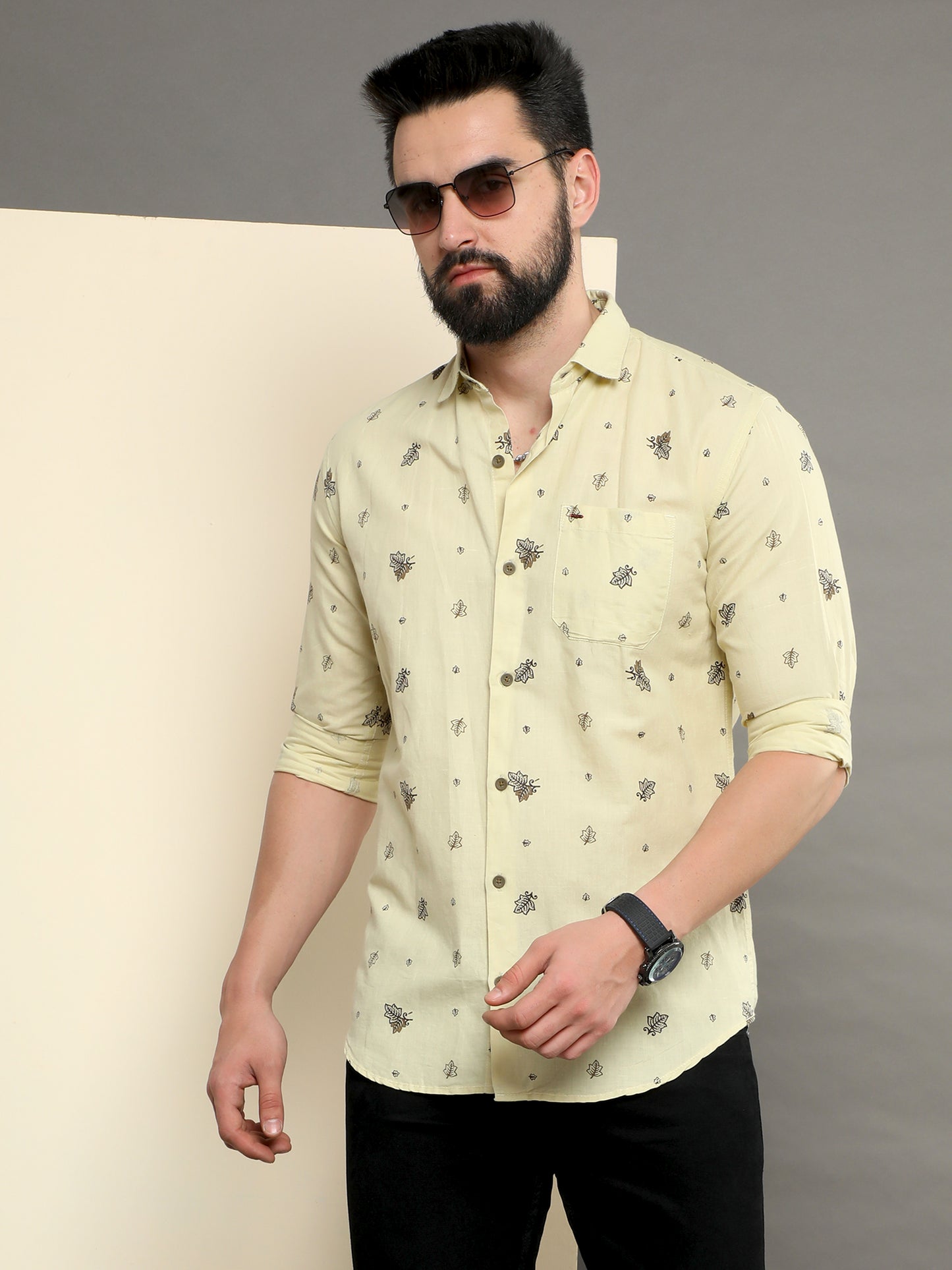 Onfire linen printed shirt cream
