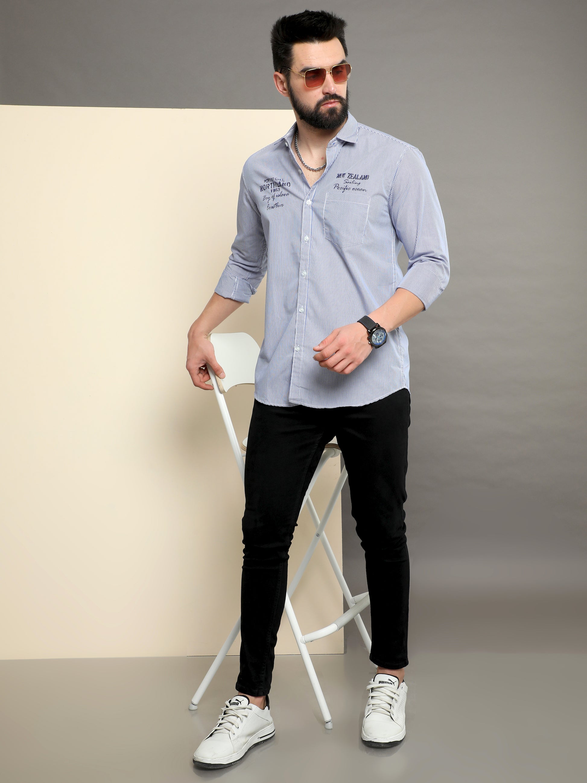 Onfire stripes designer shirt blue