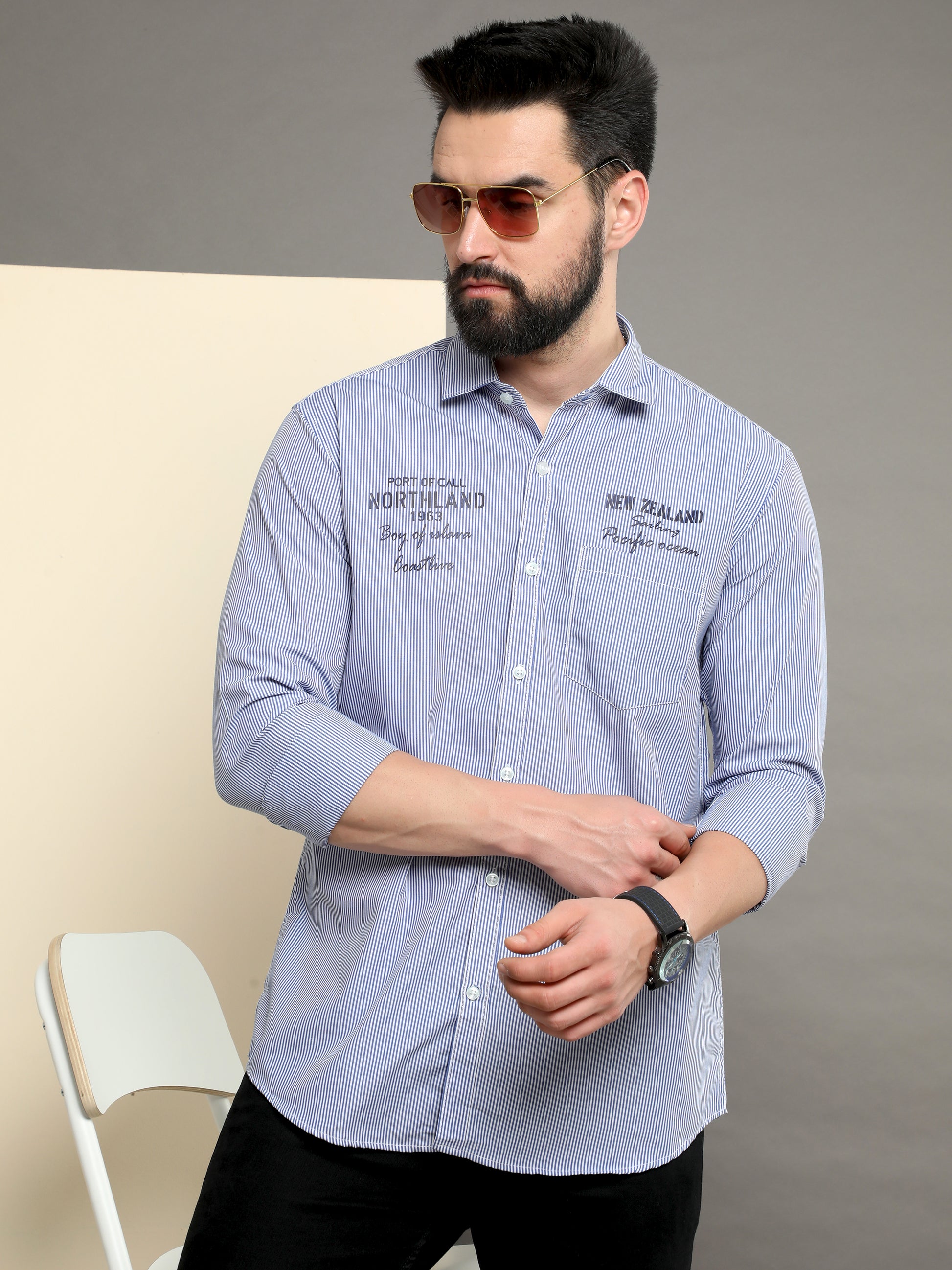 Onfire stripes designer shirt blue
