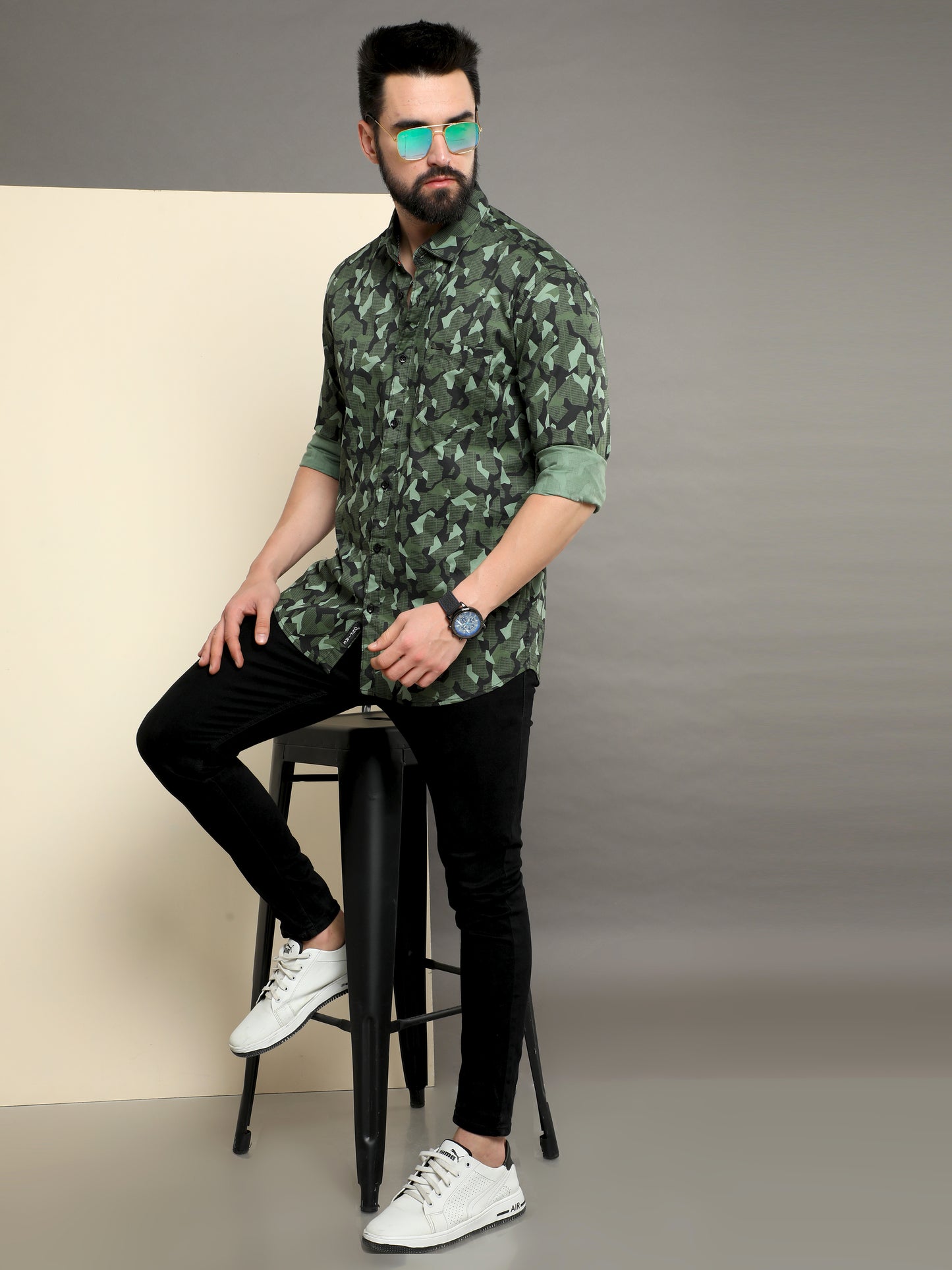 Onfire Brazil Camaflouge Lycra Print Green Shirt - A2103A